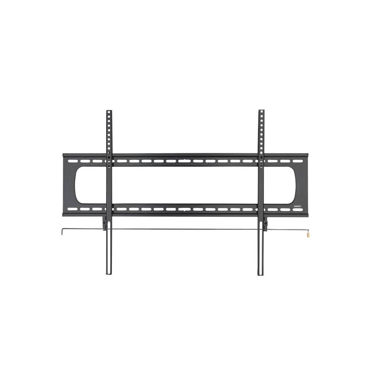 Wandhalterung für Flachbild-Fernseher, schwarzes Metall, mit verstellbaren Armen und mehreren Schraubenlöchern für verschiedene Fernsehergrößen.