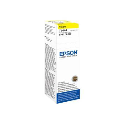 Gelbe Epson-Tintenpatronenbox für L100/L200 Drucker, mit Markenlogo und dem Slogan 'Exceed Your Vision