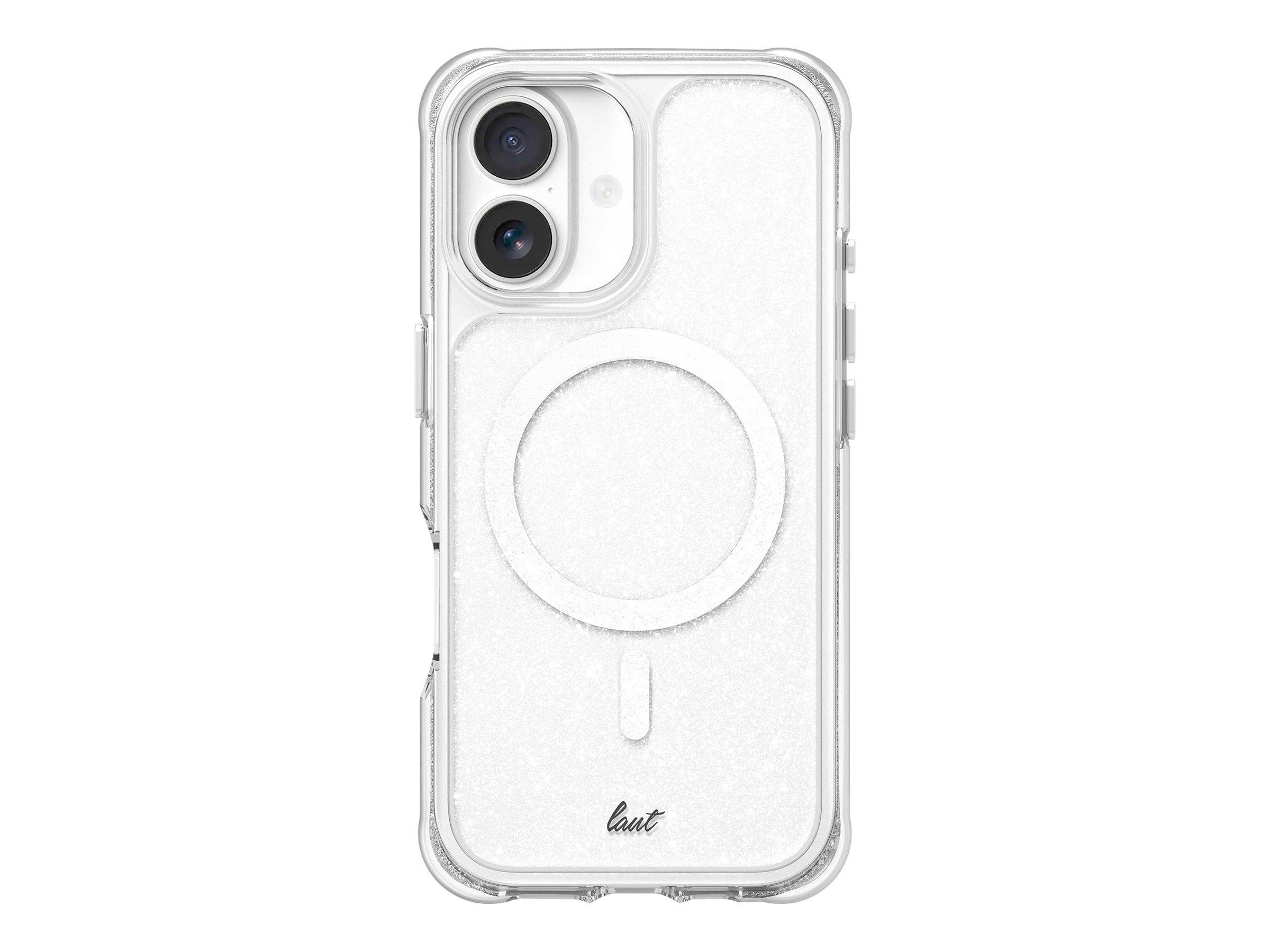 Transparente Handyhülle mit doppeltem Kameraausschnitt und kreisförmigem magnetischem Ringdesign auf der Rückseite, das einen eleganten, minimalistische Stil zur Schau stellt.