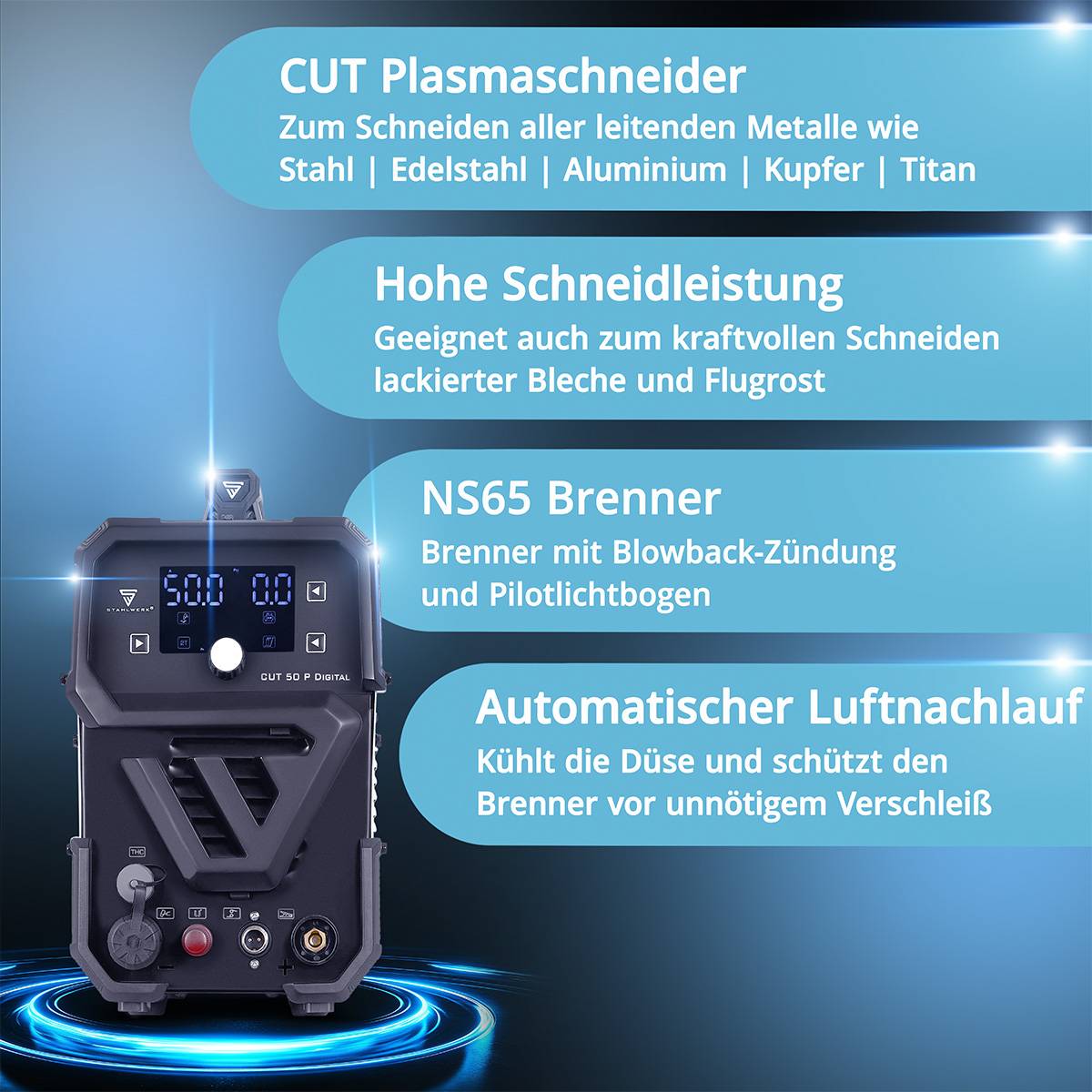 STAHLWERK Plasmaschneider CUT 50 P Digital Vollausstattung 20 mm Schneidleistung