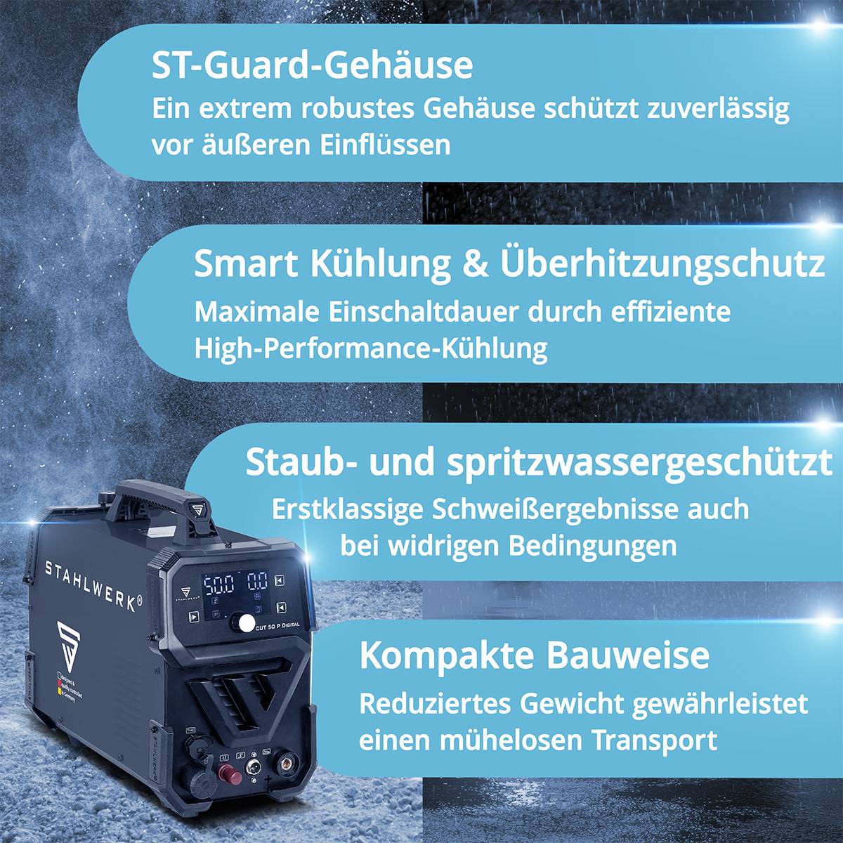 ST-Guard-Gehäuse: Ein robustes Gehäuse. Smart Kühlung & Überhitzungsschutz: Effiziente High-Performance-Kühlung. Staub- und spritzwassergeschützt: Zuverlässig bei widrigen Bedingungen. Kompakte Bauweise: Für mühelosen Transport.