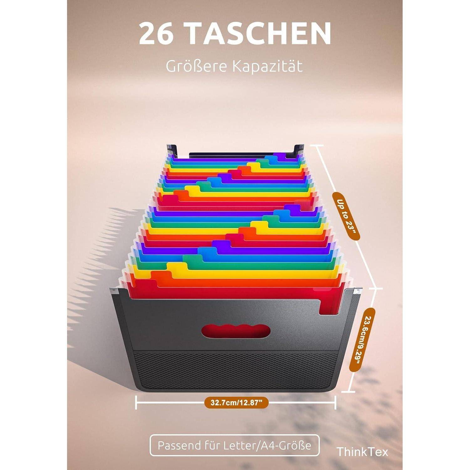 26 TASCHEN Größere Kapazität' mehrfarbiger Dokumentenorganizer mit Abmessungen: 32,7 cm x 25 cm, geeignet für Brief-/A4-Dokumente.