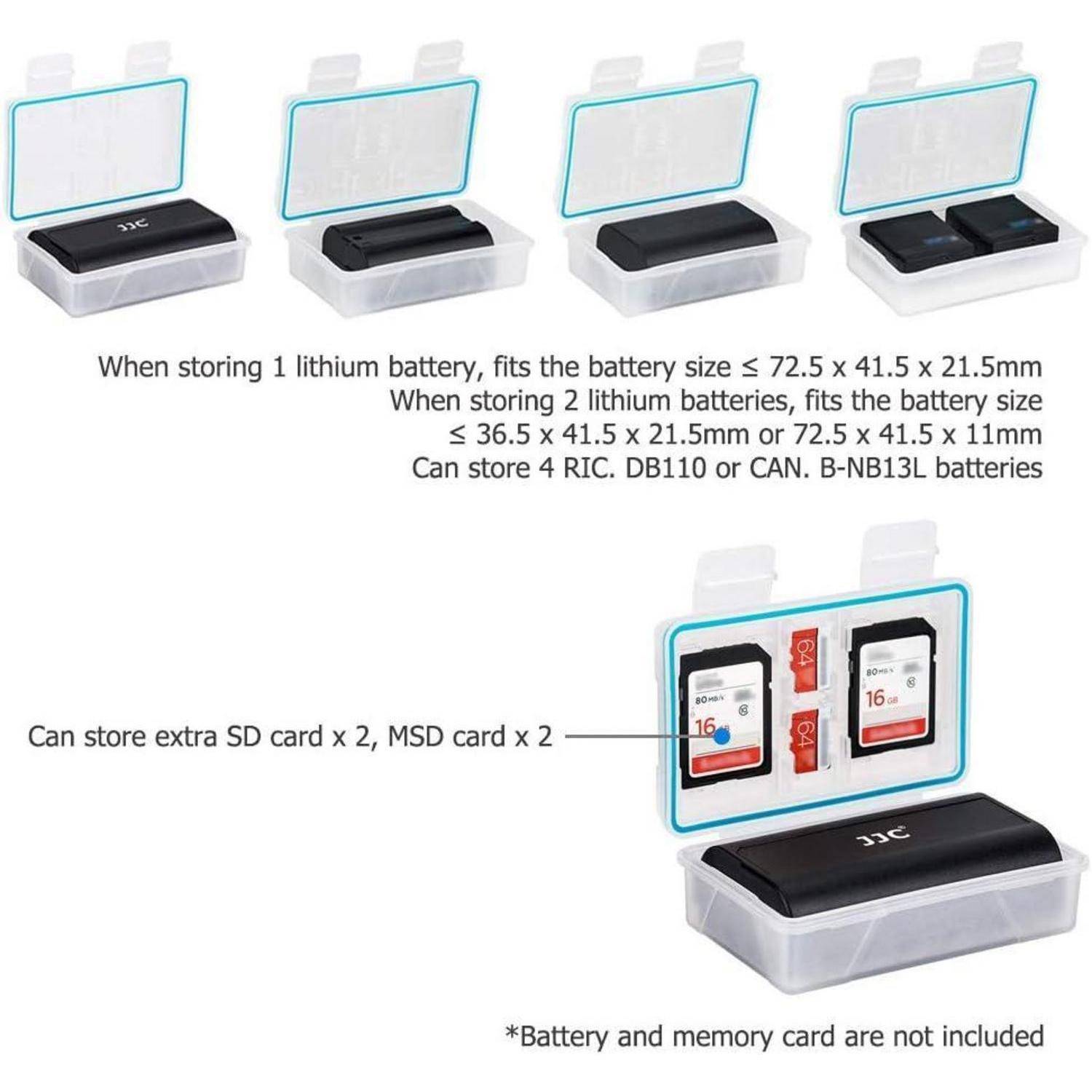 Batterie-Aufbewahrungsgehäuse kann 1-2 Lithium-Batterien oder 2 SD/MSD-Karten aufnehmen. Kompatibel mit verschiedenen Größen. Batterie und Speicherkarte nicht im Lieferumfang enthalten.