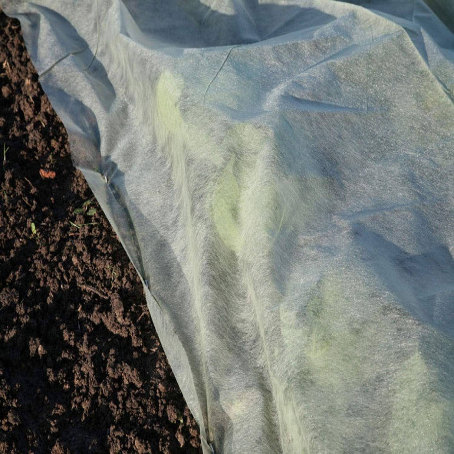 Eine Gartenreihe ist mit einem schützenden, lichtdurchlässigen Stoff bedeckt, der die jungen Pflanzen darunter vor rauen Wetterbedingungen schirmt.
