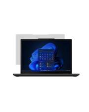 Laptop, der einen Desktopbildschirm mit einem blauen abstrakten Hintergrund und Menü-Icons in der Mitte anzeigt und damit eine Betriebssystem-Benutzeroberfläche darstellt.