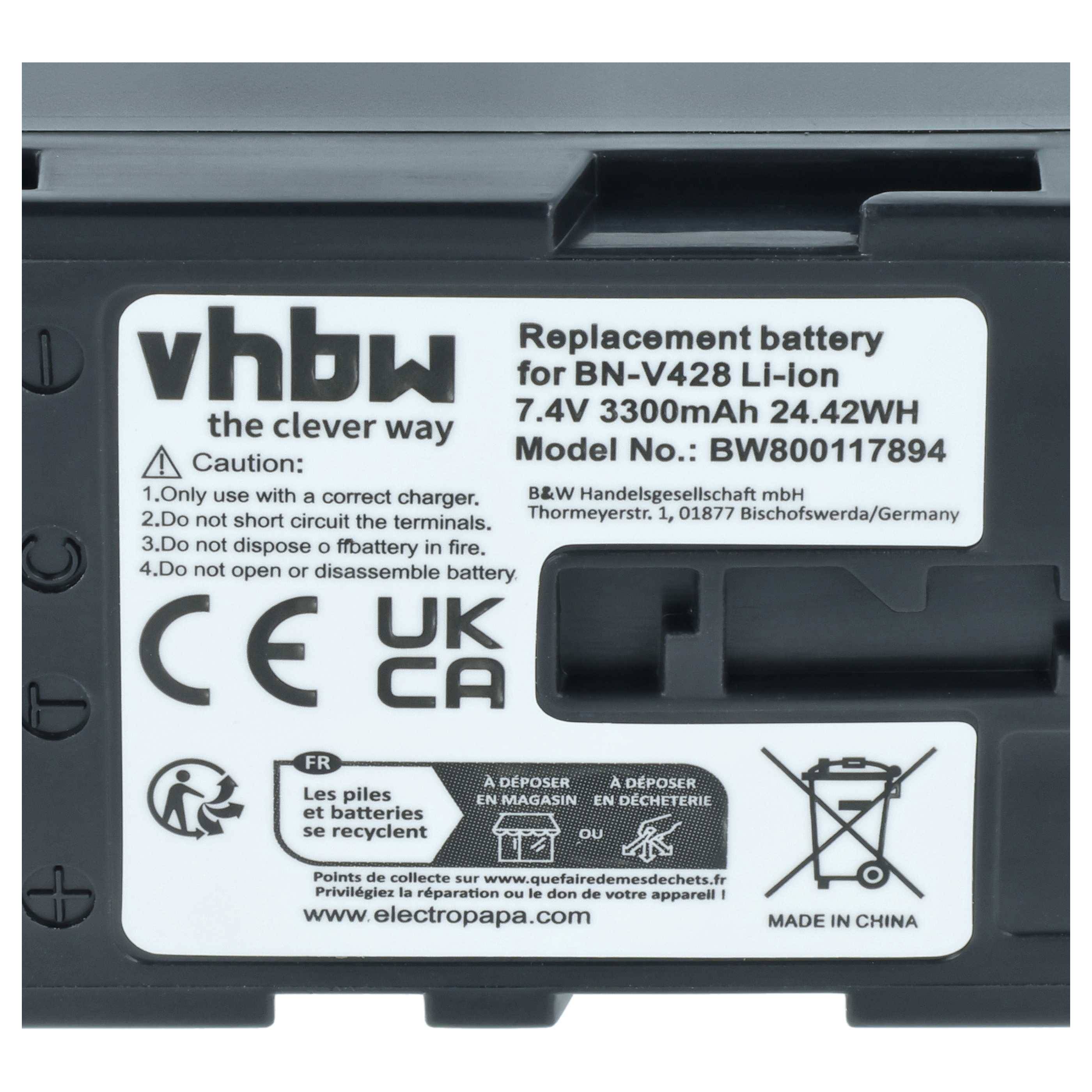 vhbw Akku kompatibel mit JVC GR-D70, GR-D70E, GR-D63EK, GR-D54, GR-D60, GR-D60EK, GR-D63 Videokamera Camcorder (3300 mAh, 7,4 V, Li-Ion)