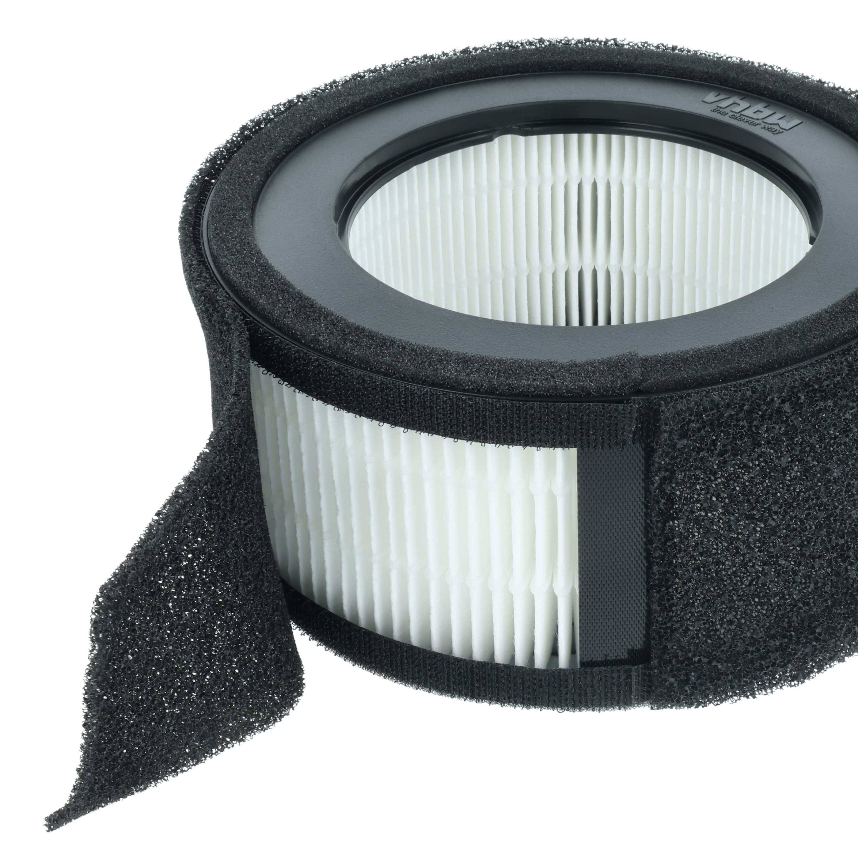 Rundes Luftfilter mit schwarzer Schaummanschette und weißem gefalteten Filtereinsatz, Draufsicht.