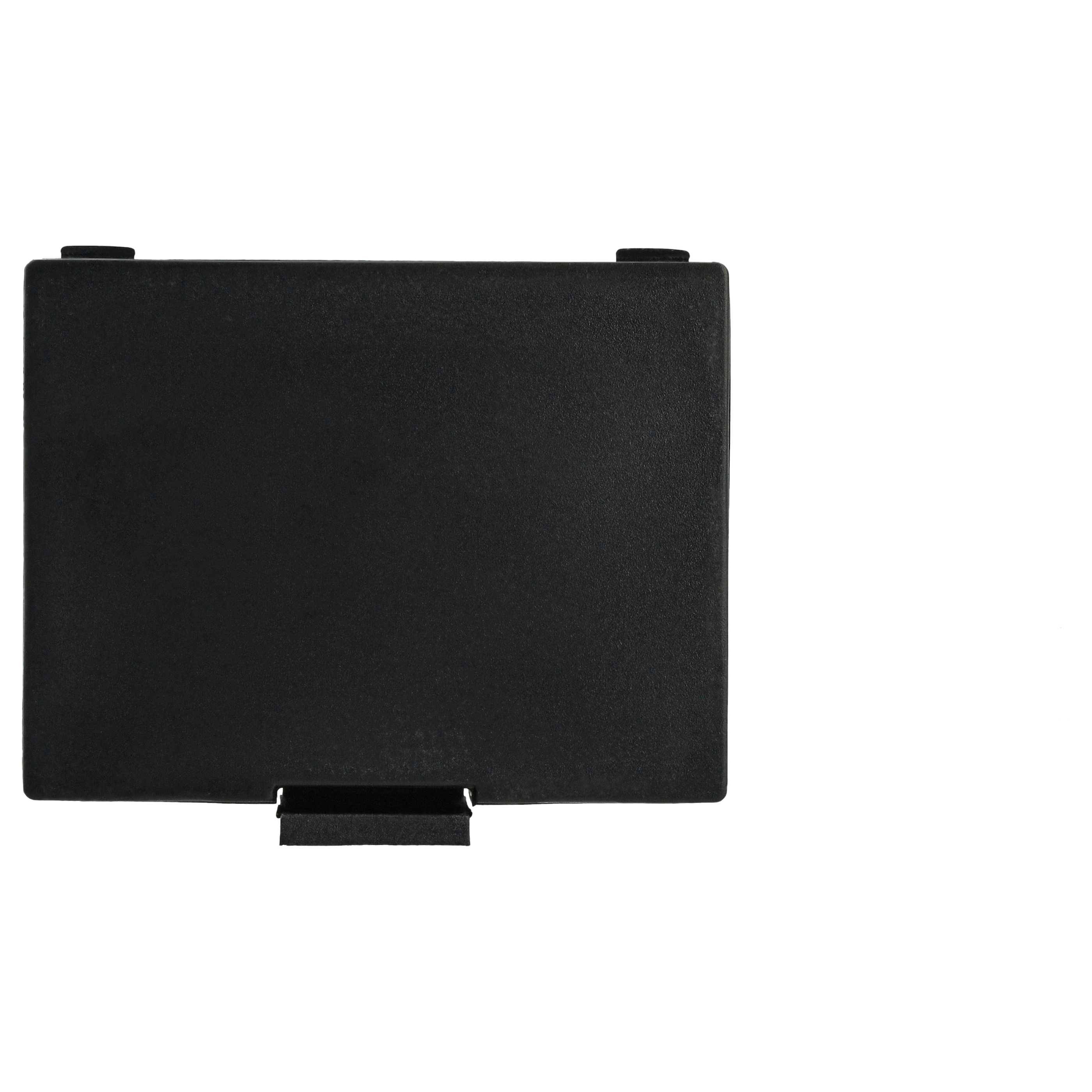 Ein geschlossener schwarzer Laptop, von oben auf einem weißen Hintergrund betrachtet.