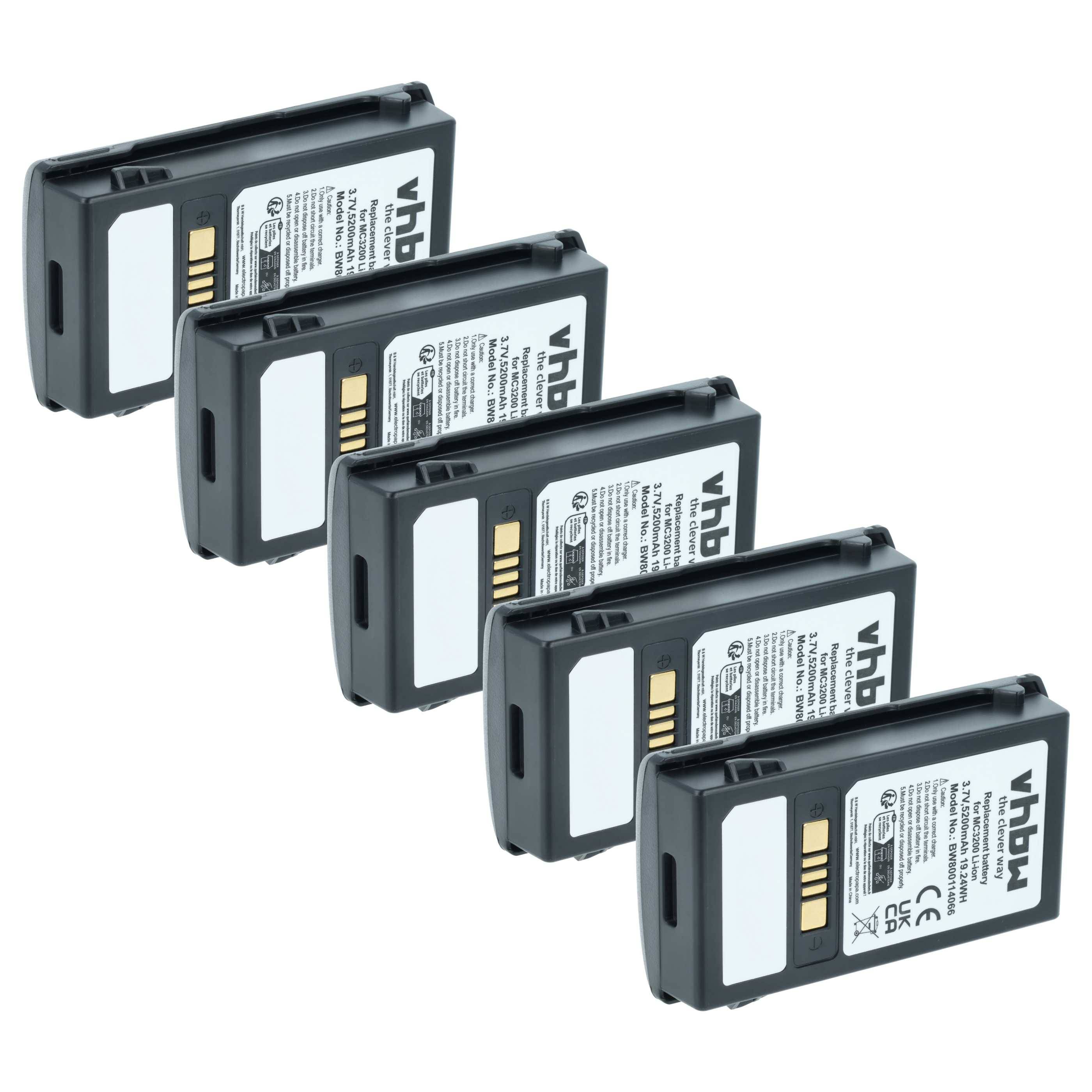 vhbw 5x Akku kompatibel mit Motorola MC32N0-S | Barcodescanner POS (5200 mAh, 3,7 V, Li-Ion)