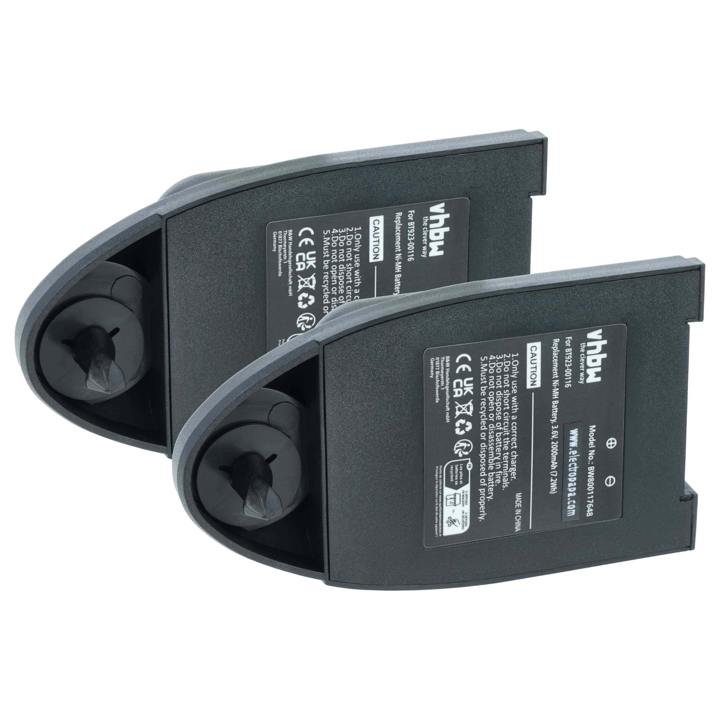 vhbw 2x Akku Ersatz für Laird BT923-00116, BAT-0000327 für Industrie-Funkfernsteuerung Fernbedienung (2000 mAh, 3,6 V, NiMH) - Schwarz