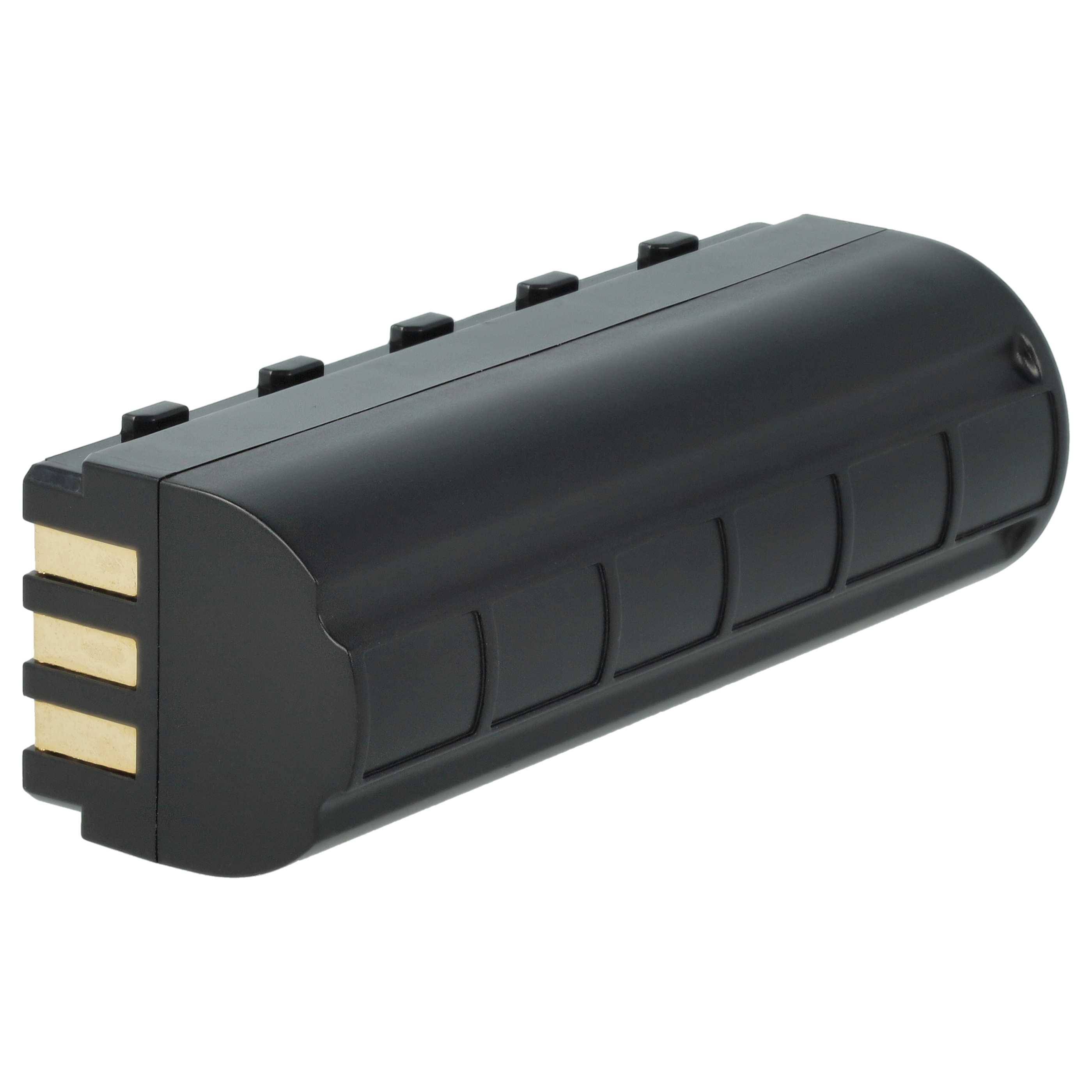 Eine schwarze wiederaufladbare Batterie mit drei goldenen Kontaktpunkten an einem Ende, die für elektronische Geräte verwendet wird.
