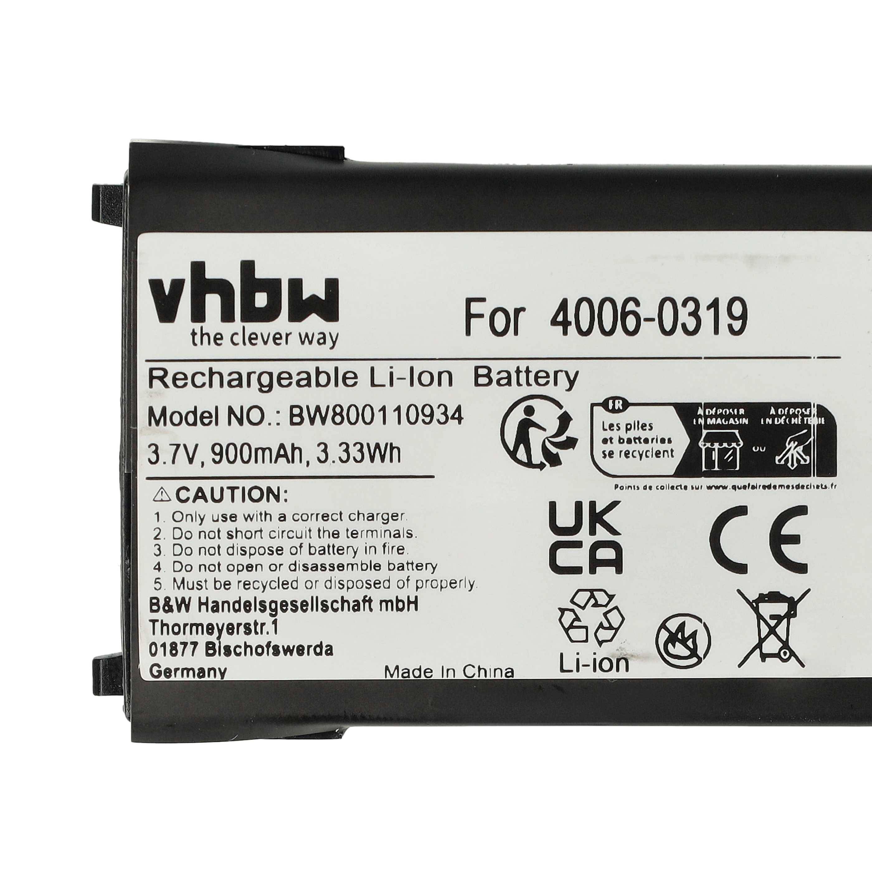 Wiederaufladbare Li-Ion-Batterie mit 3,7V, 900mAh, 3,33Wh für Modell 4006-0319. Hergestellt von B2Ctelecom, Deutschland.