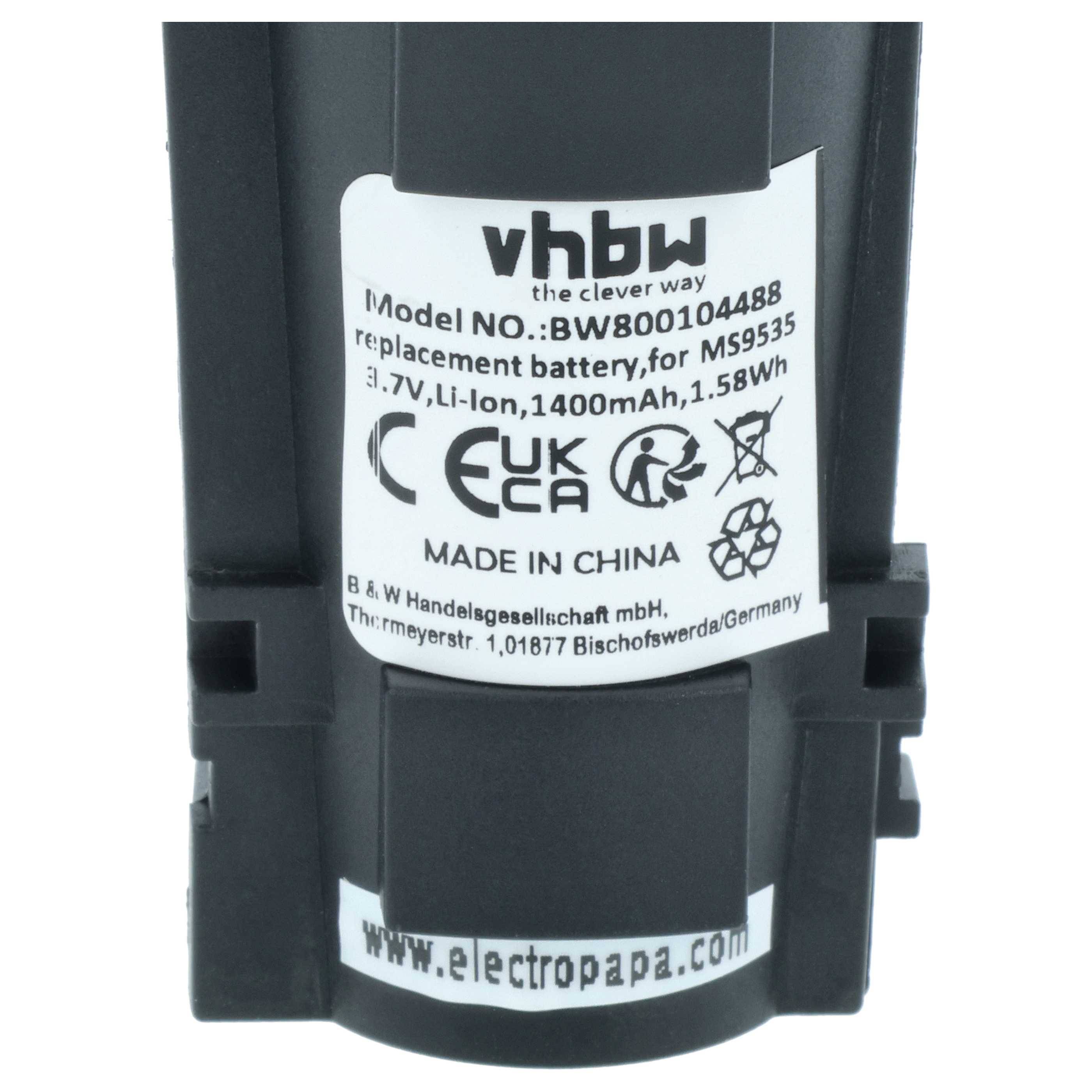 vhbw 2x Akku kompatibel mit Metrologic MS9535 VoyagerBT, MS9535, MS9535BT Barcodescanner POS (1400 mAh, 3,7 V, Li-Ion)