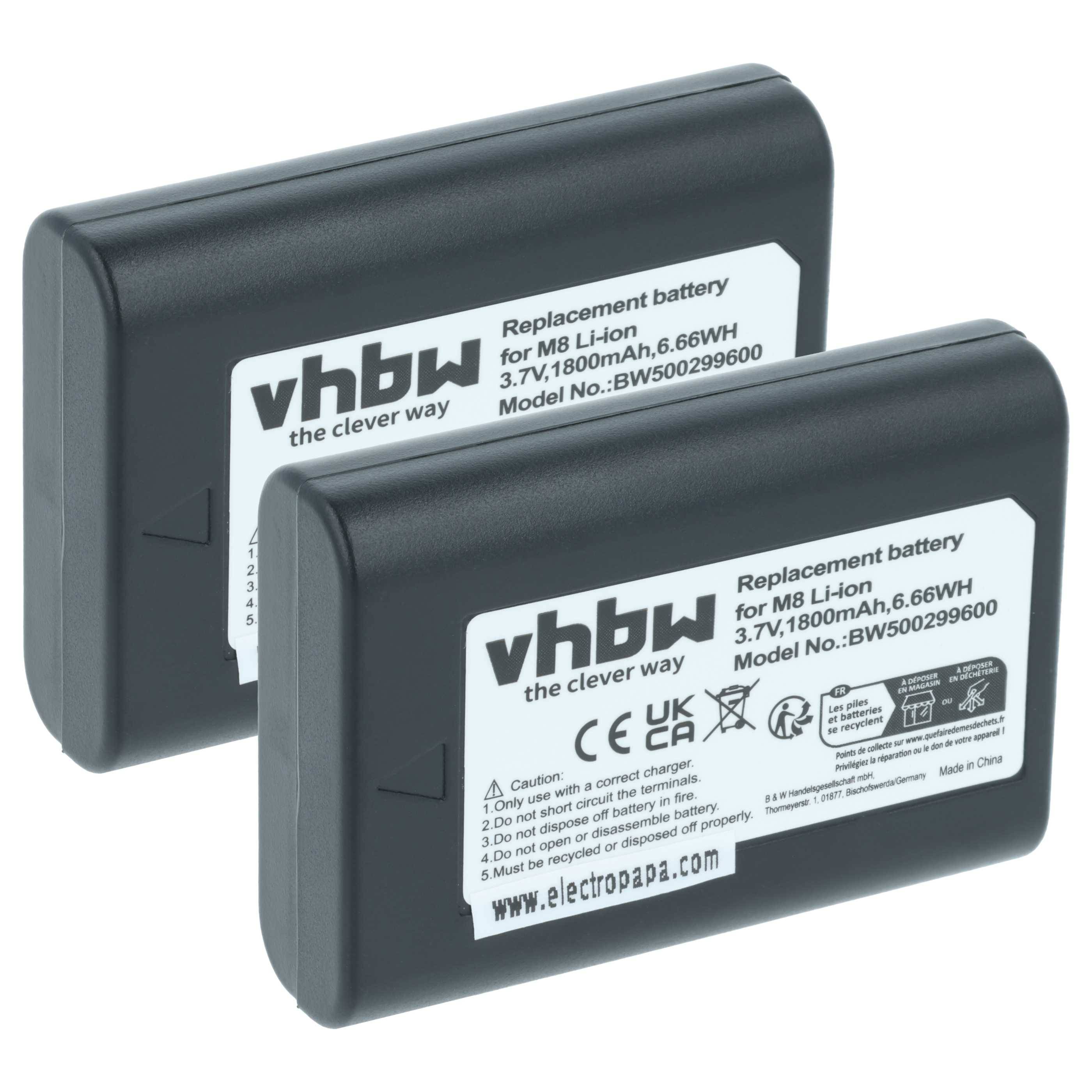 Zwei Ersatz-Lithium-Ionen-Batterien mit der Bezeichnung „vhbw, 1800mAh, 3,7V, 6,66Wh