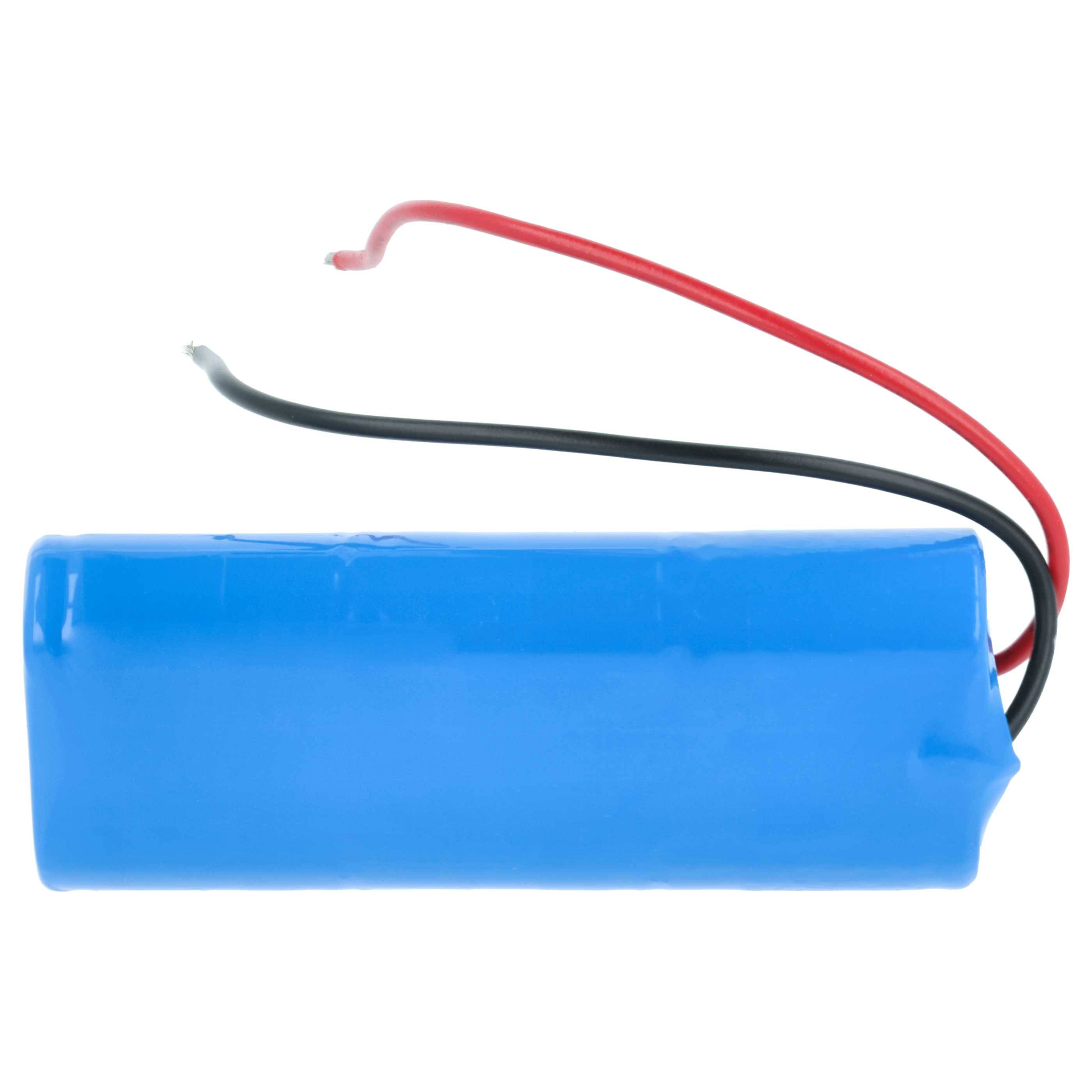 Blauer zylindrischer Batteriepack mit rot und schwarz angebrachten Drähten