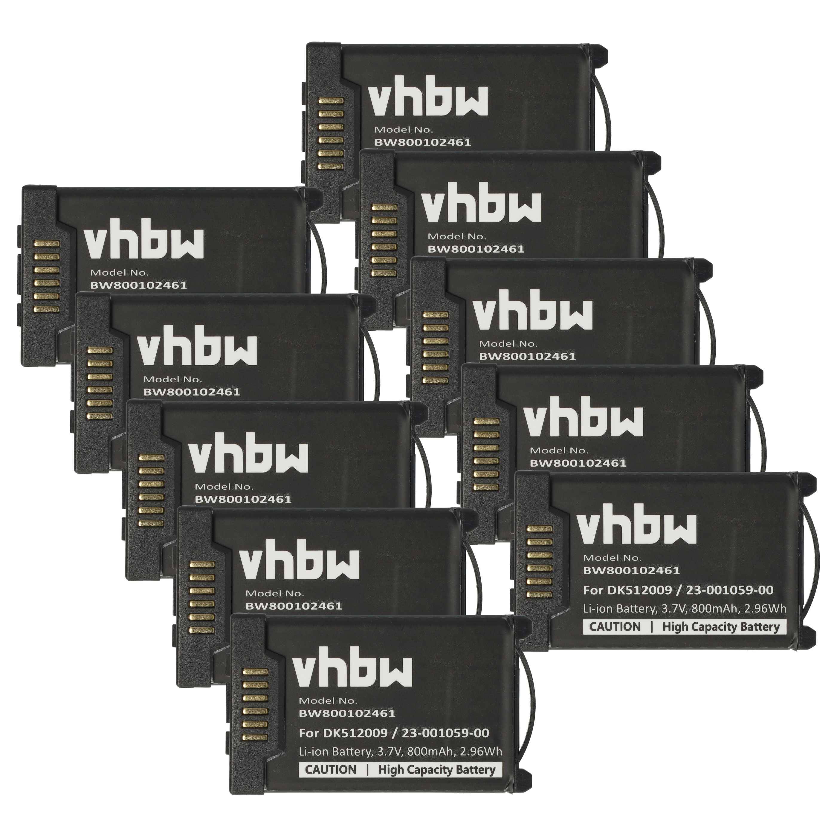 Acht schwarze wiederaufladbare Akkupacks, die jeweils mit der Bezeichnung „vhbw Modell-Nr.: BVBW00102461
