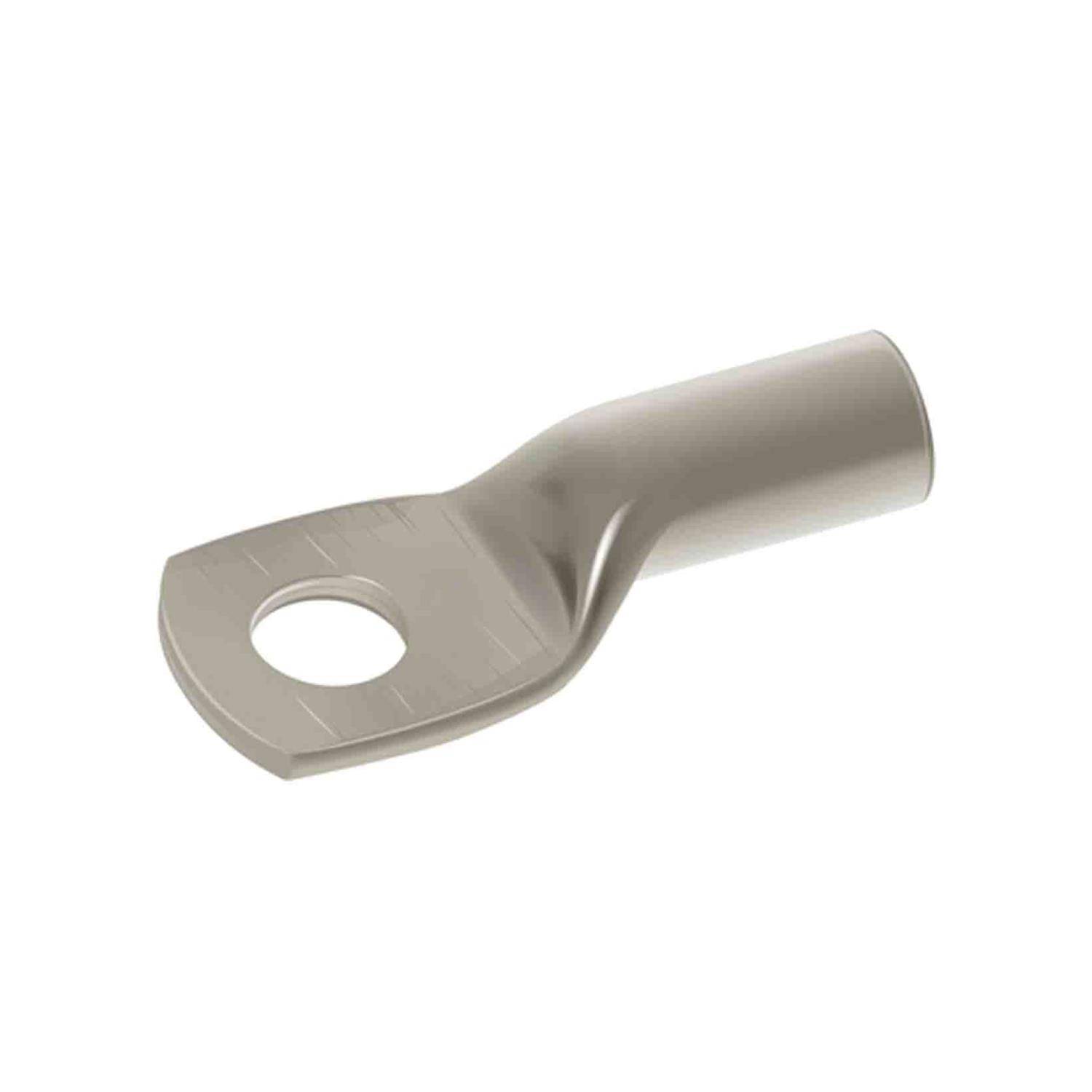 Eine metallische Kabelöse mit geschwungener Form und einem kreisrunden Loch, die dazu dient, elektrische Kabel sicher an einen Anschluss zu befestigen.