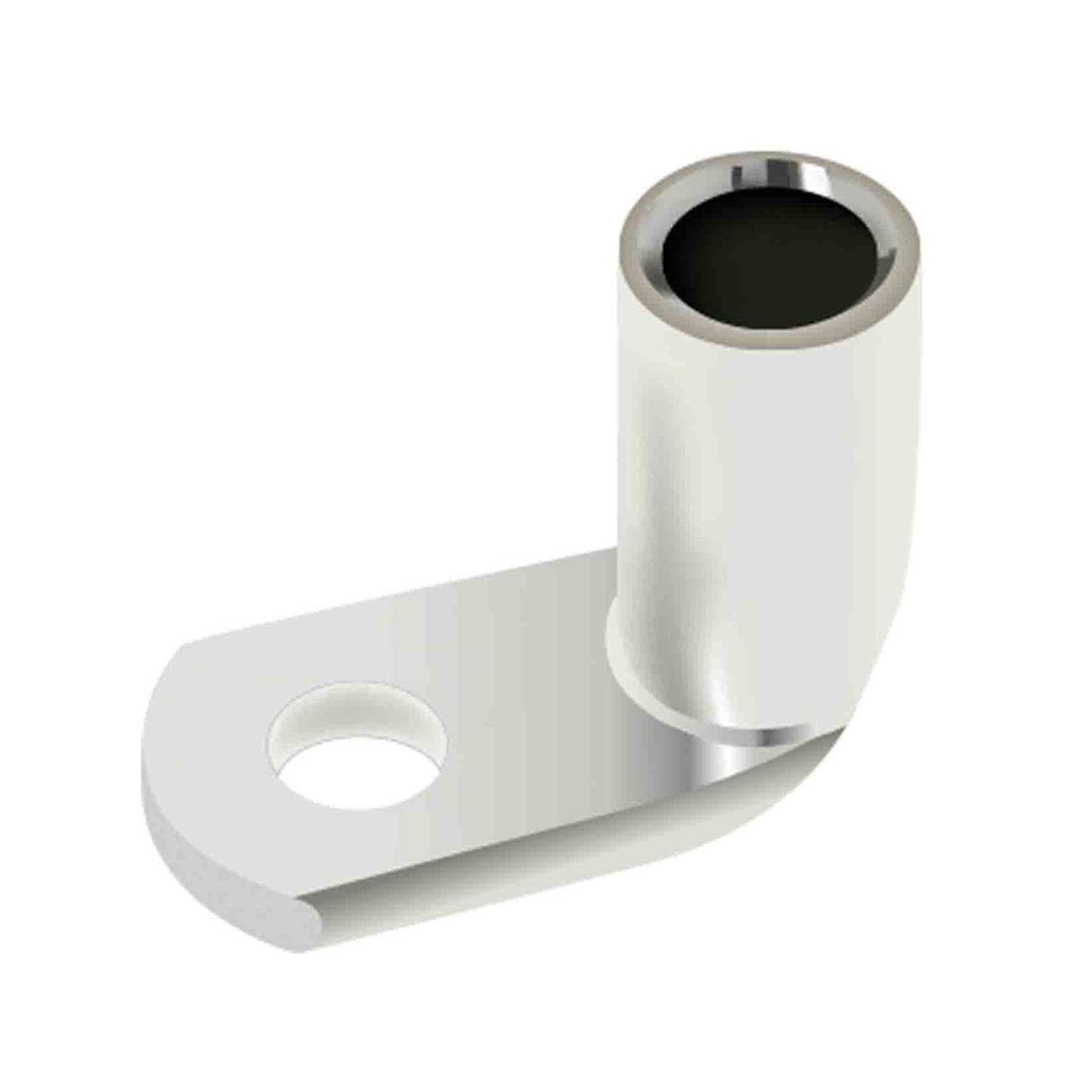 Ein Scharnierglied mit einem weißen zylindrischen Körper und ovaler, flacher Basis, das eine Öffnung in der Basis zur Befestigung aufweist.