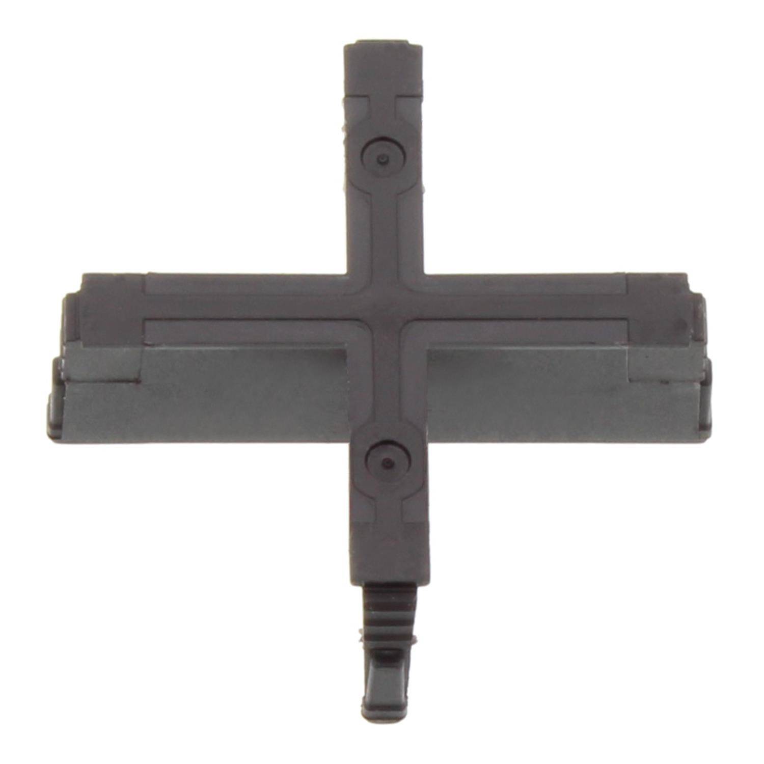 Ein schwarzer Radkreuzschlüssel mit Kreuzform-Design, der zum Lösen oder Anziehen von Radmuttern an Fahrzeugrädern verwendet wird.