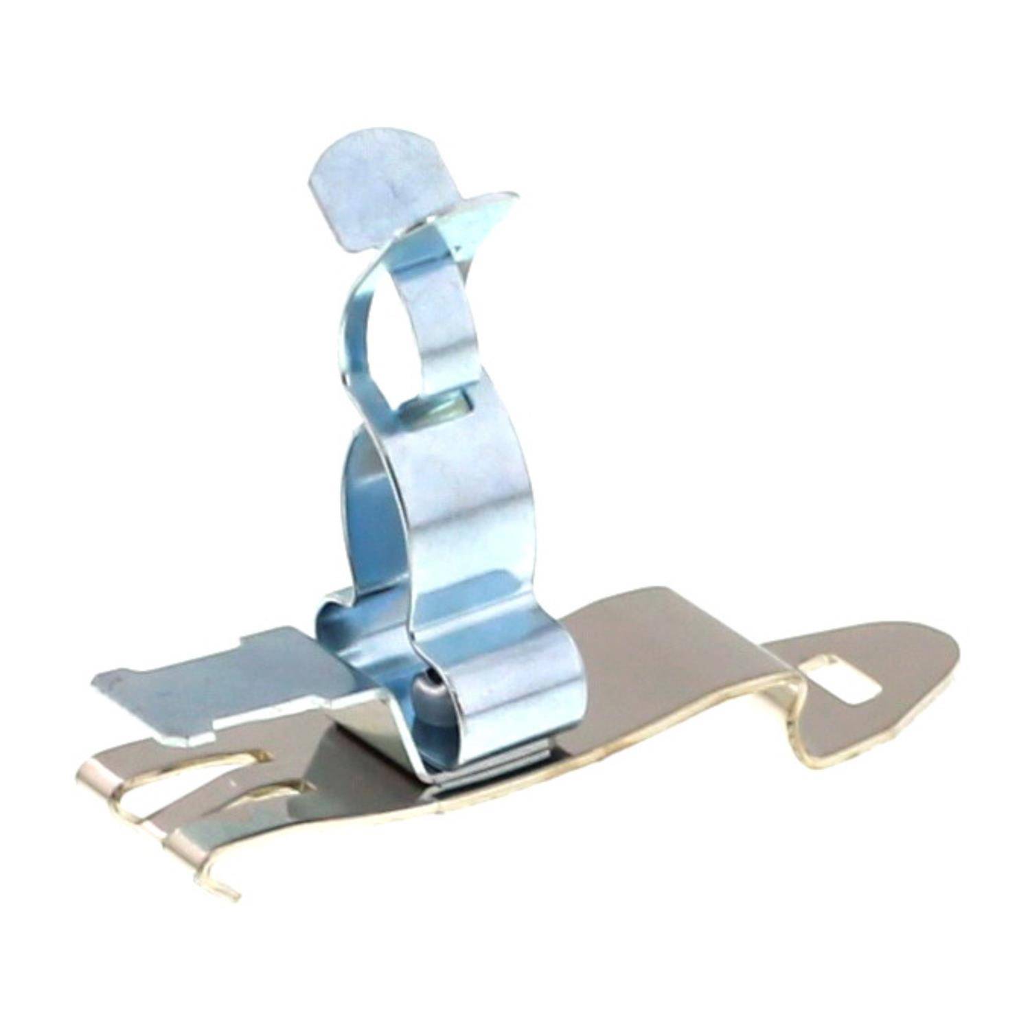 Eine Metallklammer, die zum Befestigen und Organisieren von Kabeln entwickelt wurde, mit einer geschwungenen Form und mehreren Schlitzen zur Kabelführung.