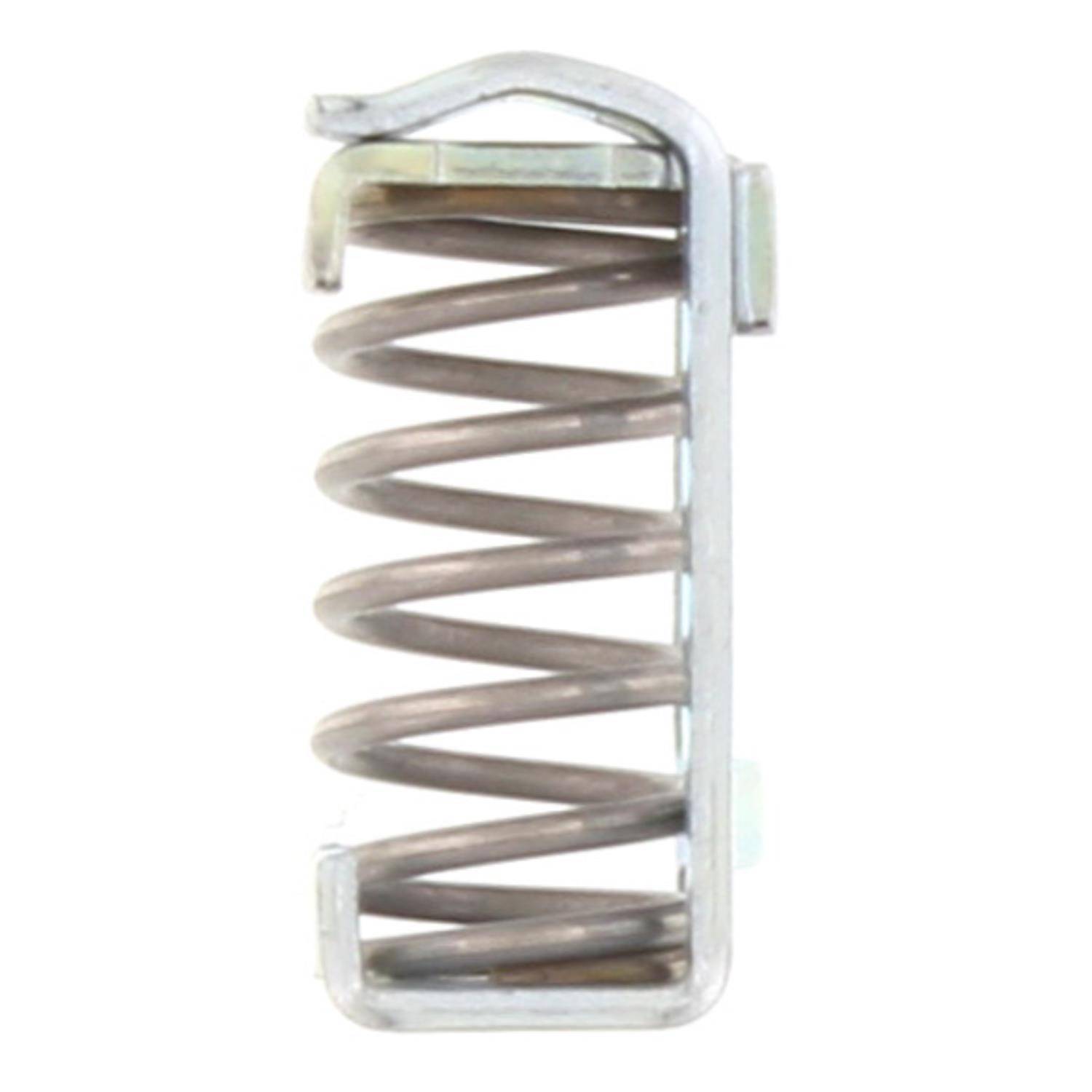 Ein Nahaufnahmebild einer Metallwendelfeder, die in einen rechteckigen Metallrahmen eingefasst ist und häufig in mechanischen oder automobilen Anwendungen verwendet wird.