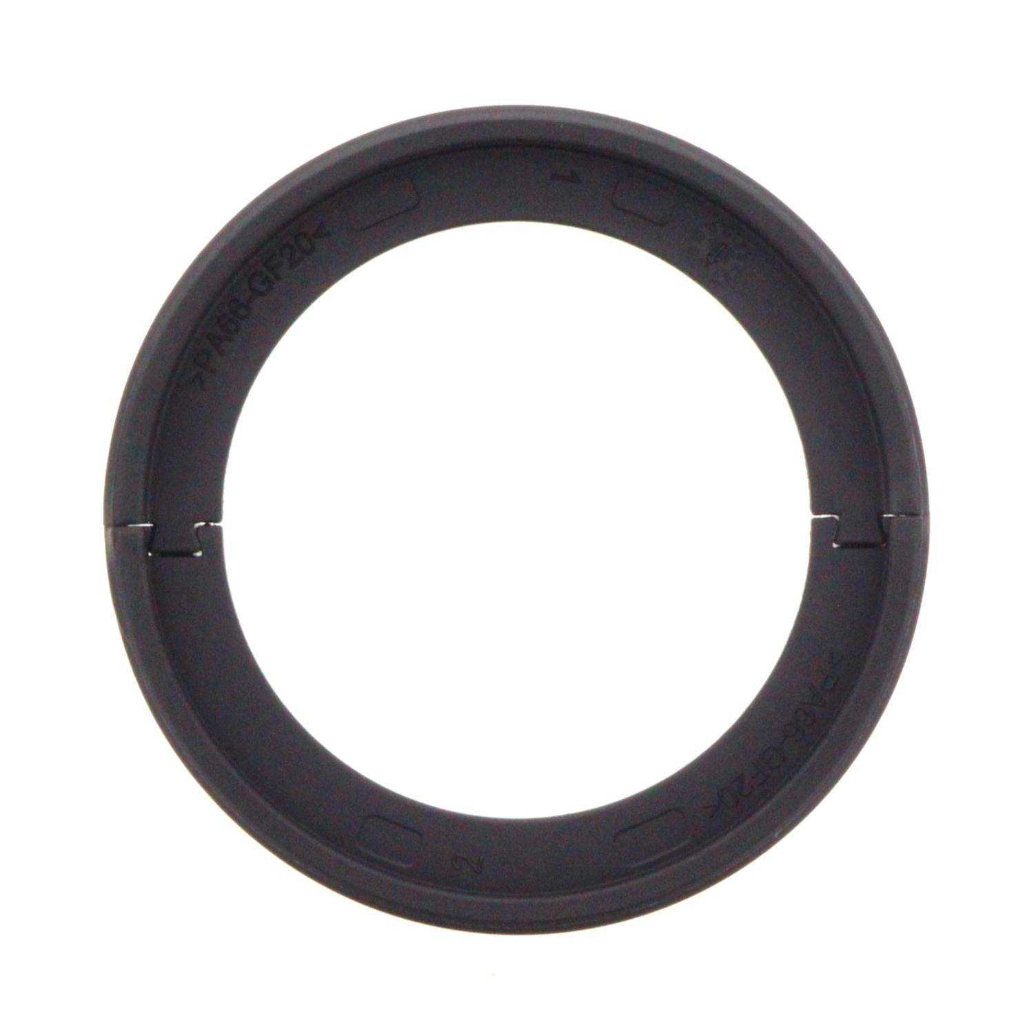 Eine runde, schwarze Gummidichtung mit Rillen; eine mechanische Komponente zum Erzeugen einer dichten Abdichtung bei Installationen in Sanitär- oder Maschinenanwendungen.