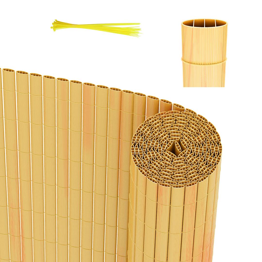 Eine Wabenstruktur aus einem flexiblen, bambusartigen Material, aufgerollt und flach ausgelegt, mit zusätzlichen losen Streifen, die Vielseitigkeit zeigen.