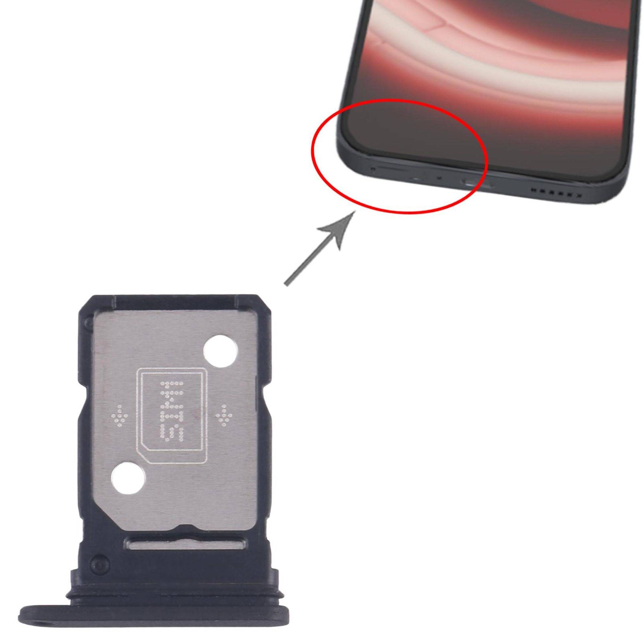 Eine kleine Handy-SIM-Kartenschublade neben der unteren Kante eines Smartphones, die den Standort der SIM-Kartenschublade am Telefon zeigt.