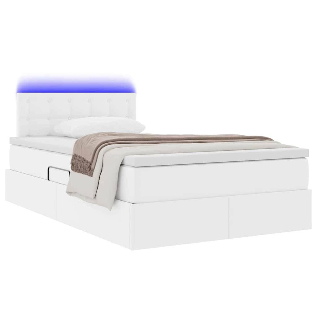 vidaXL Bett mit Stauraum und LED mit LED Weiß 120 x 190 cm Kunstleder