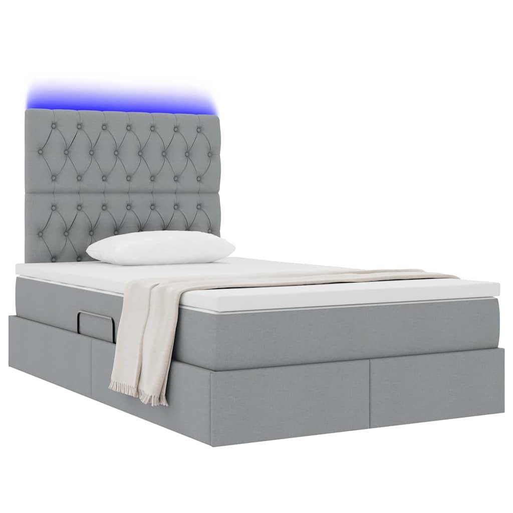 vidaXL LED-Speicherbett mit Matratze Hellgrau 120 x 190 cm Stoff