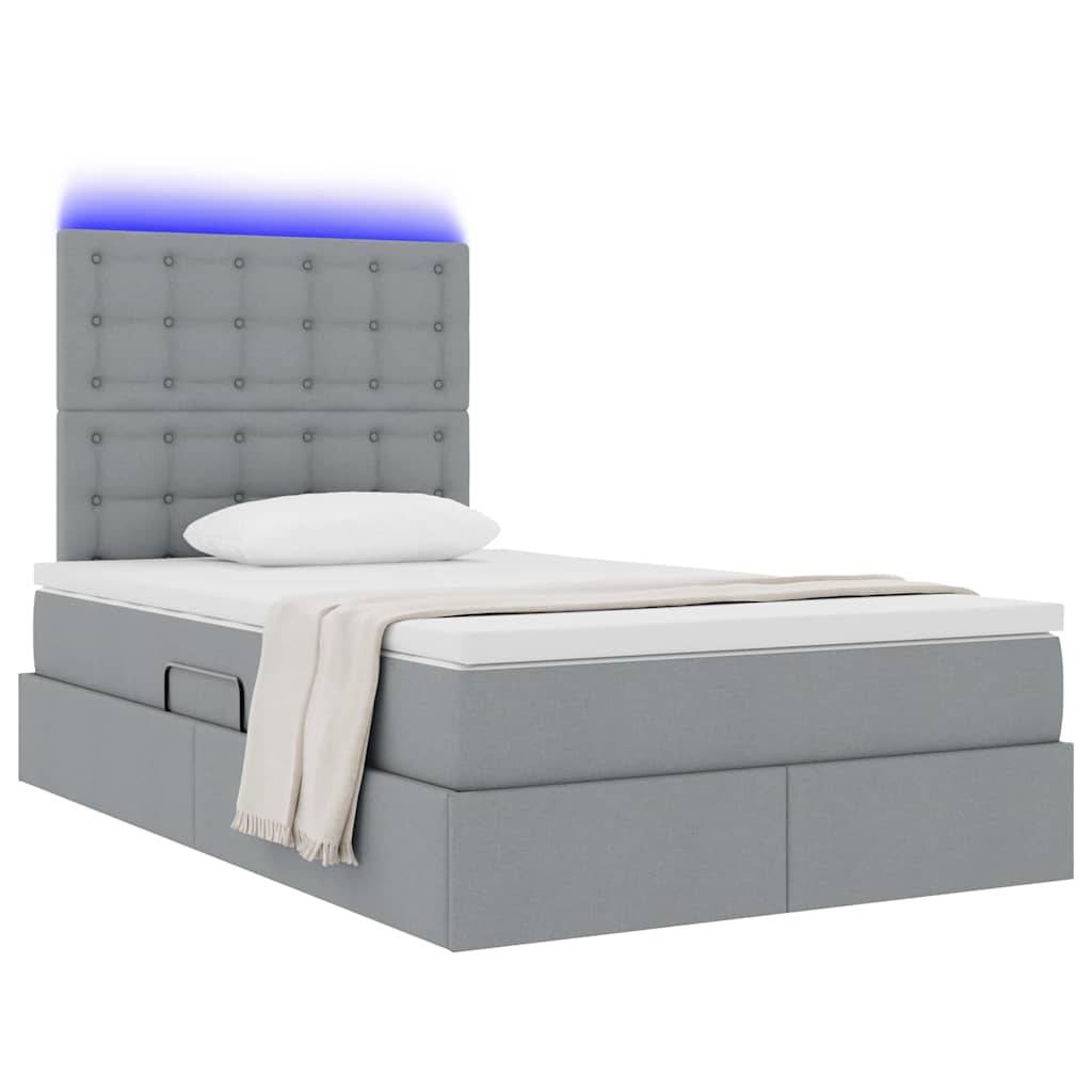 vidaXL LED-Speicherbett mit Matratze Hellgrau 120 x 190 cm Stoff