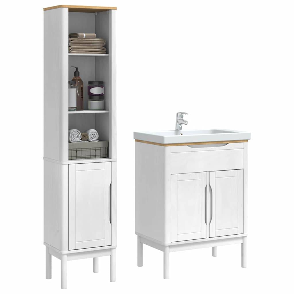 vidaXL Badezimmermöbel-Set mit Tür FLORO 2 pcs Weiß Massivholz Kiefer