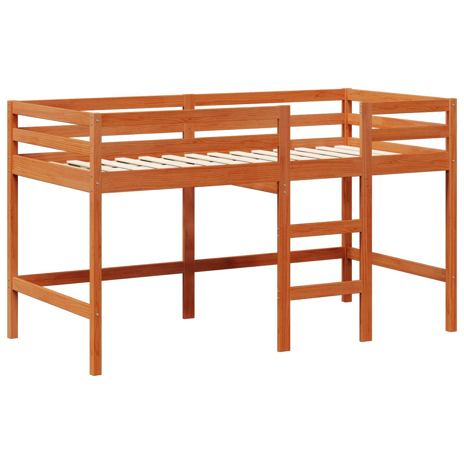 vidaXL Hochbettrahmen Wachsbraun 90 x 190 cm Massives Kiefernholz