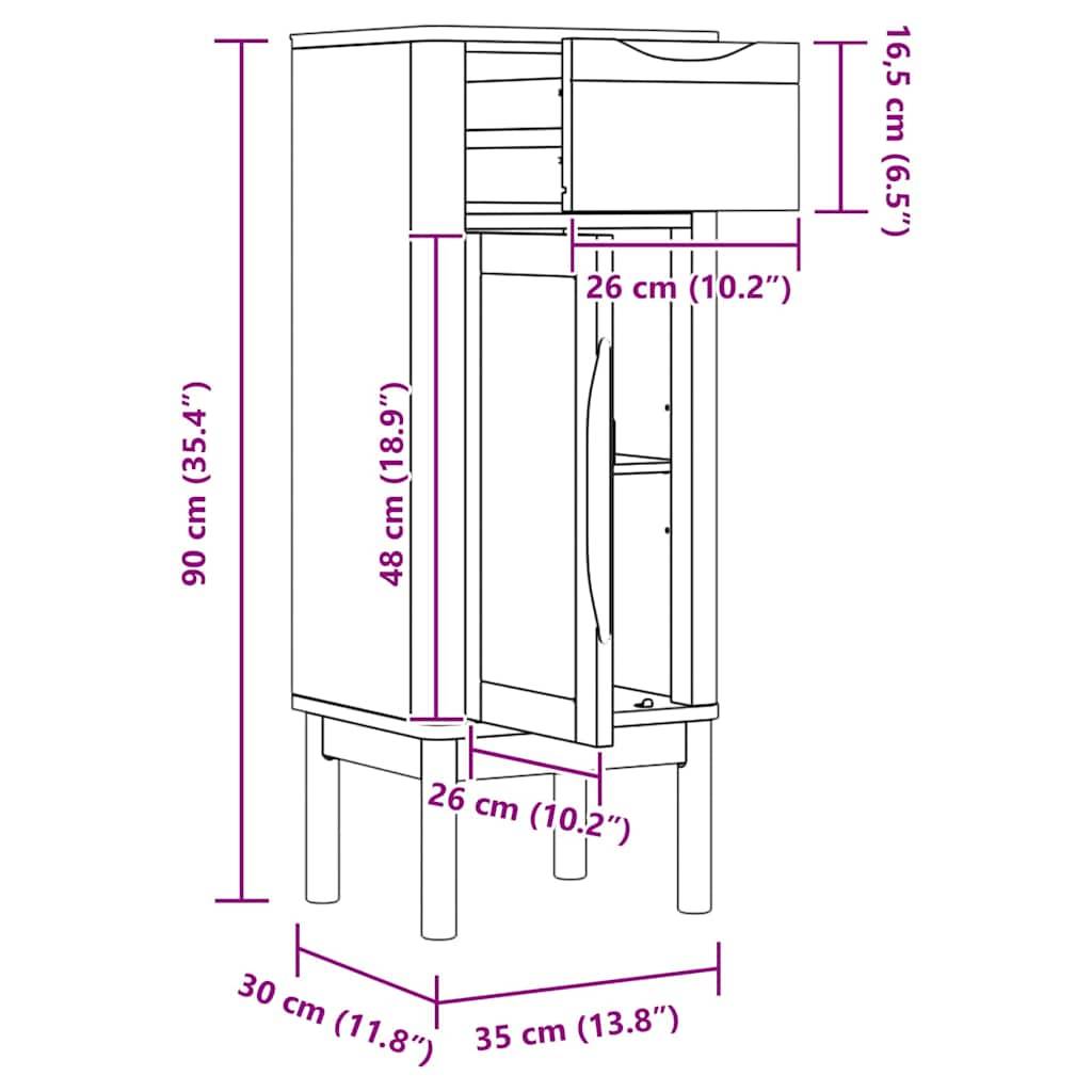 vidaXL Badezimmerschrank mit Regal FLORO Wachsbraun 35 x 30 x 90 cm