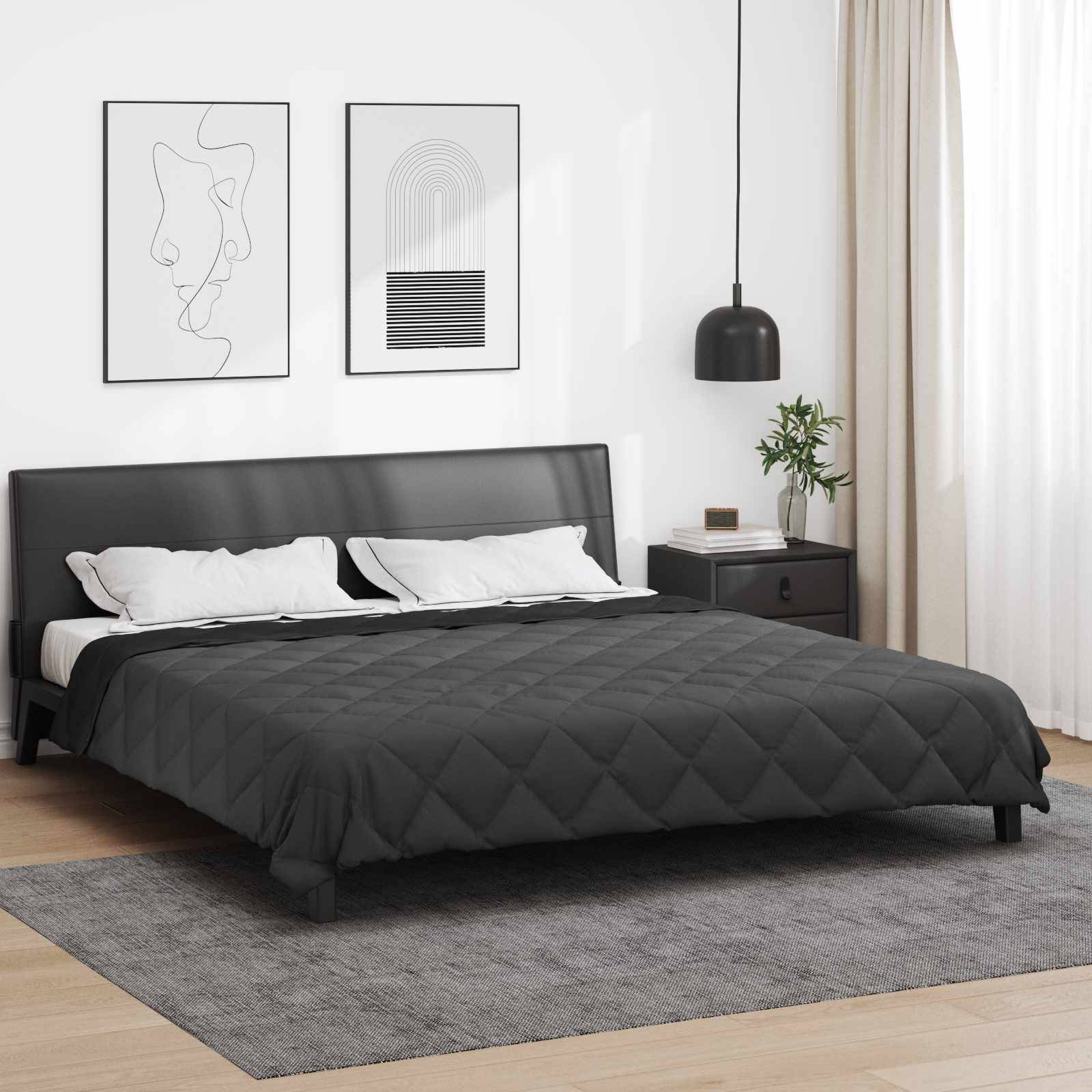vidaXL Sommerdecke Schwarz und Anthrazit 220 x 240 cm Mikrofaser