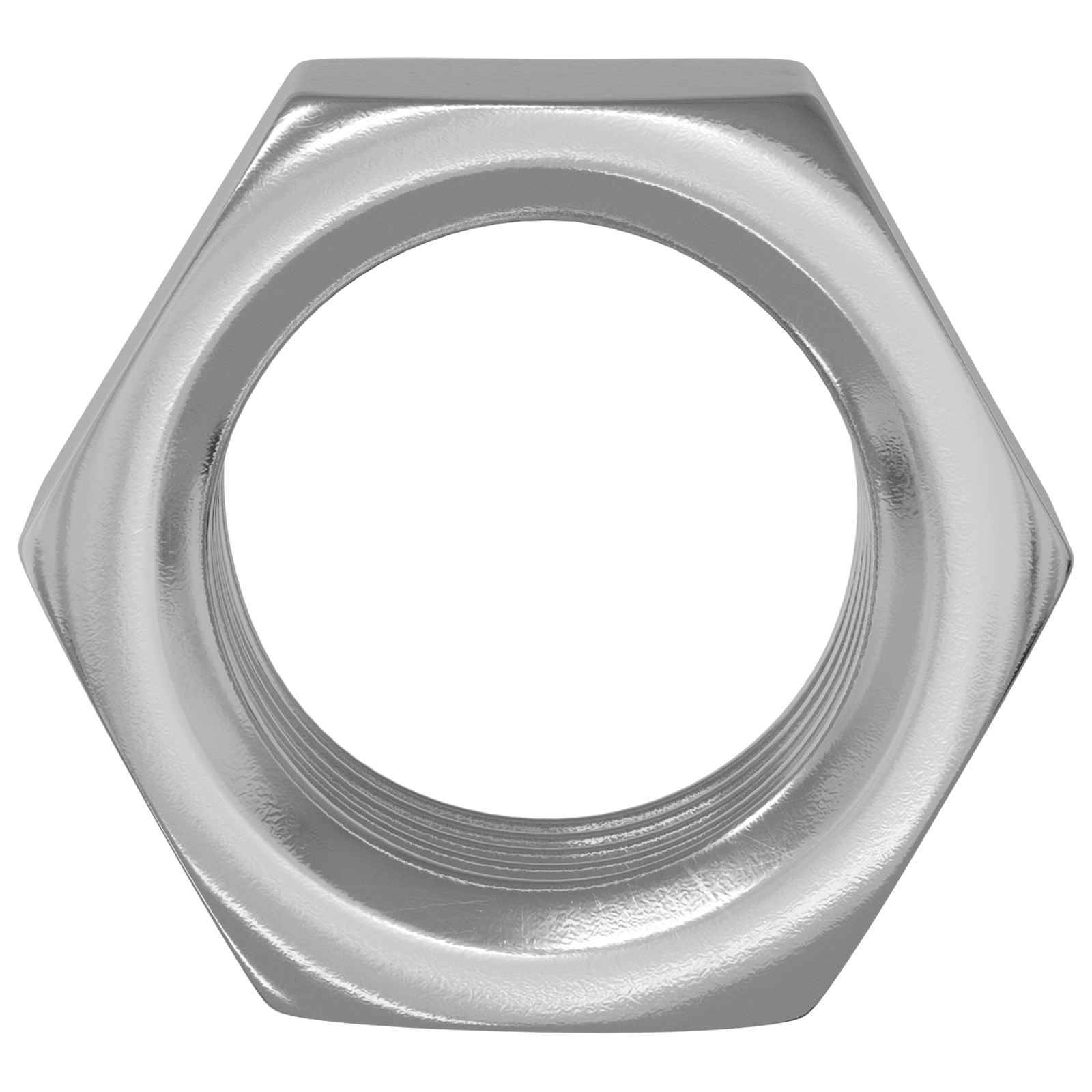 Eine Metallsechskantmutter mit Innengewinde, die in Befestigungsanwendungen verwendet wird.
