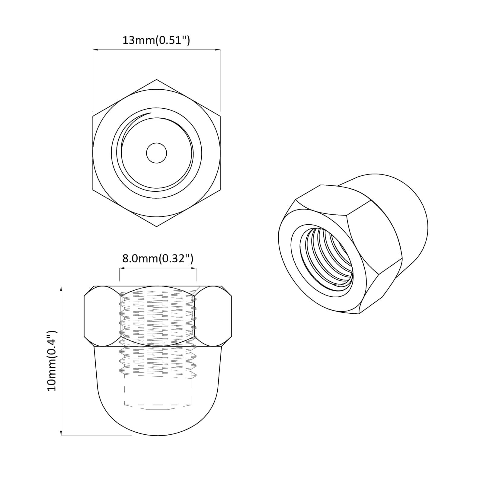 vidaXL Sechskant-Eichelmuttern 12 pcs Silber M8 Metall
