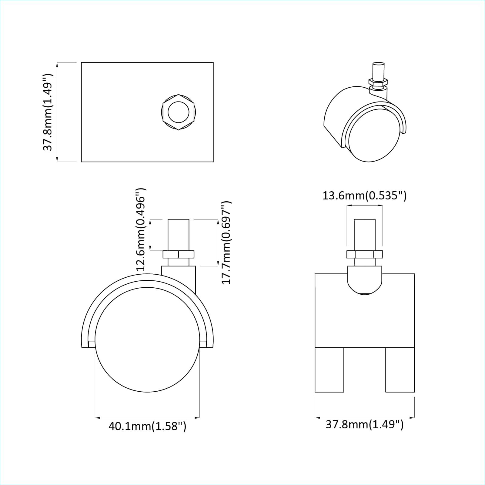 vidaXL Rollen 12 pcs Schwarz 40,1 x 37,8 mm PP und Eisen