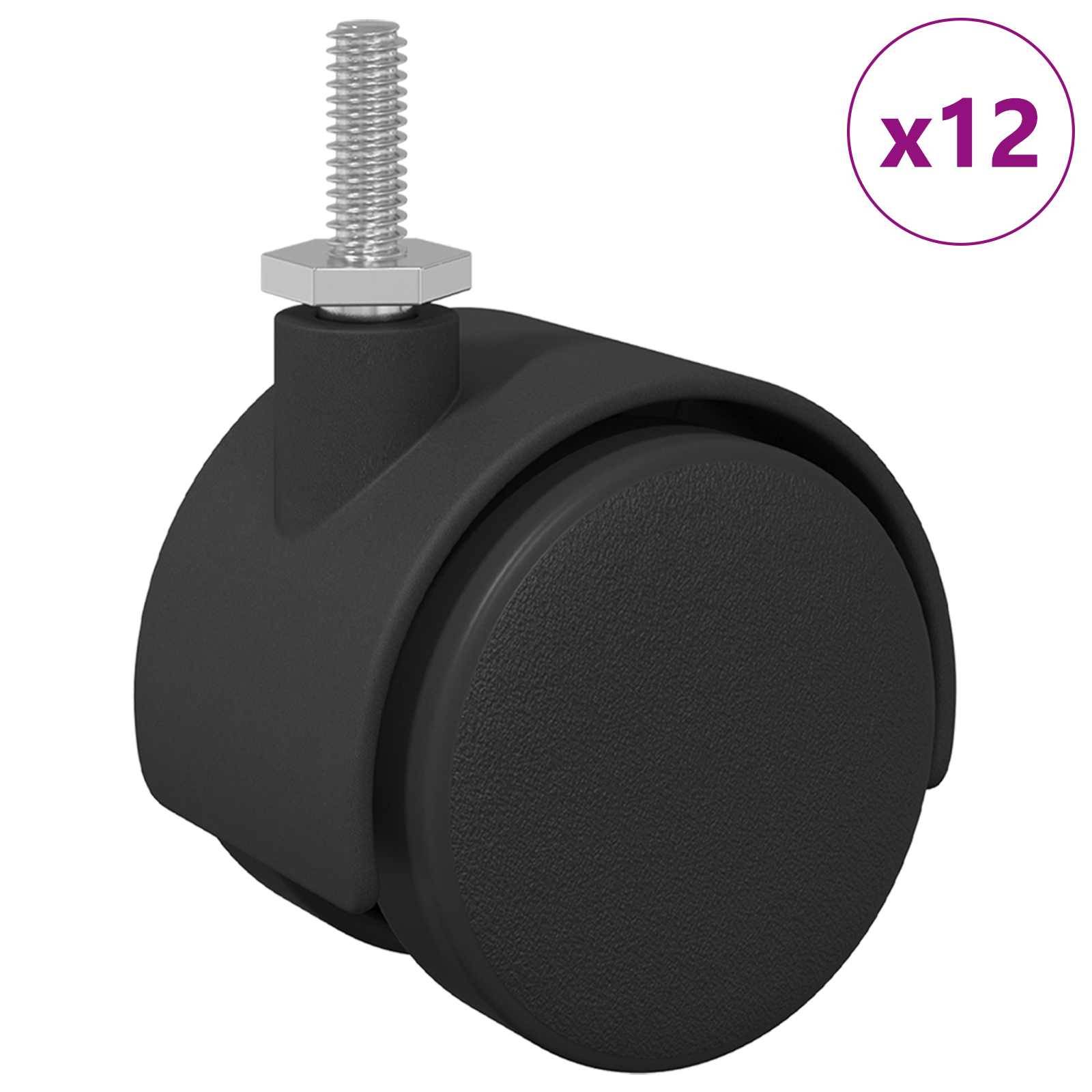 vidaXL Rollen 12 pcs Schwarz 40,1 x 37,8 mm PP und Eisen