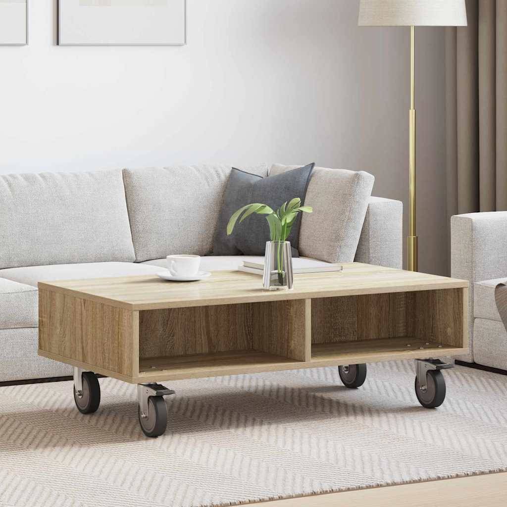 vidaXL Beistelltisch mit Rädern Sonoma-Eiche 90 x 50 x 30 cm