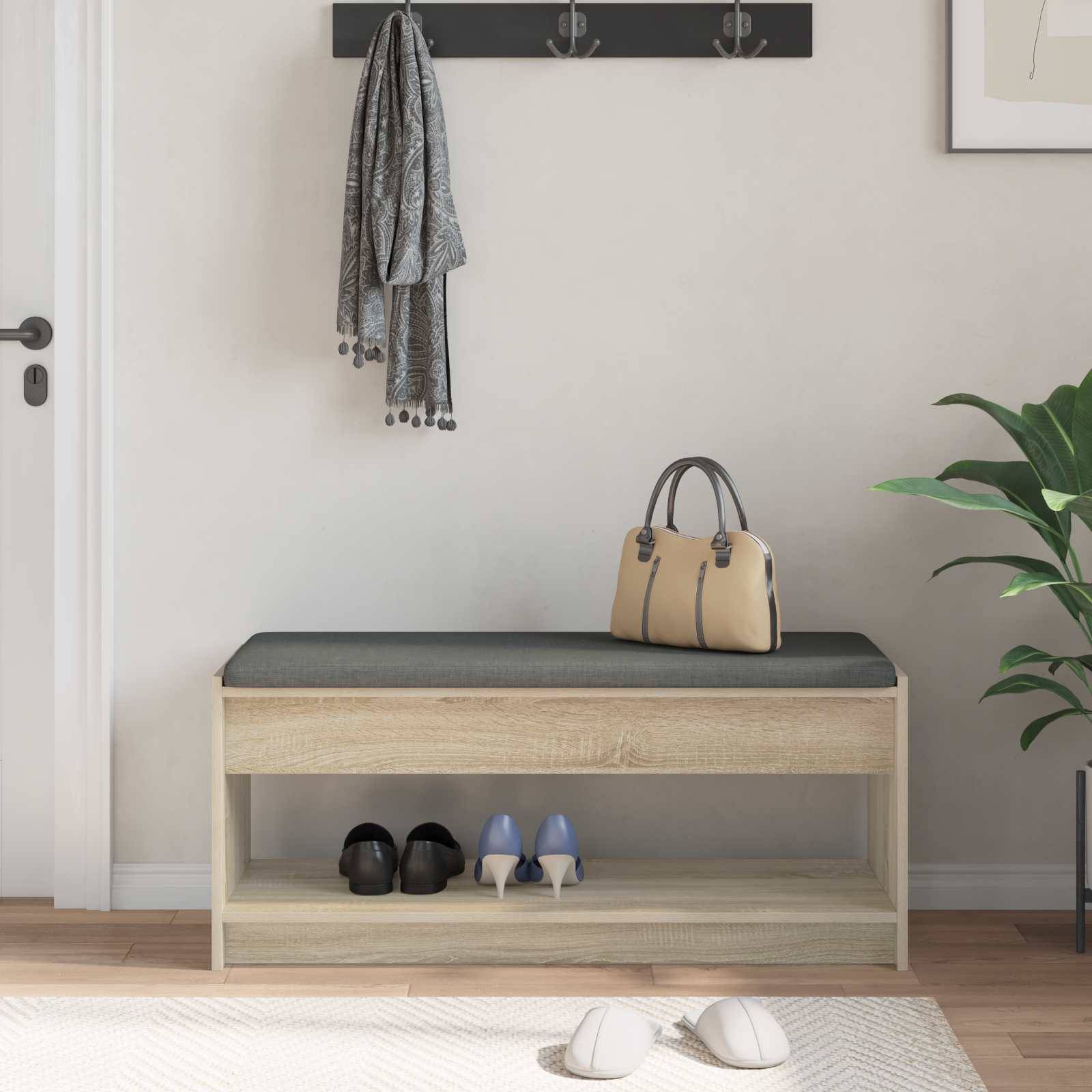 vidaXL Flurbank mit Kissen mit Regal Sonoma-Eiche 103 x 38 x 45 cm