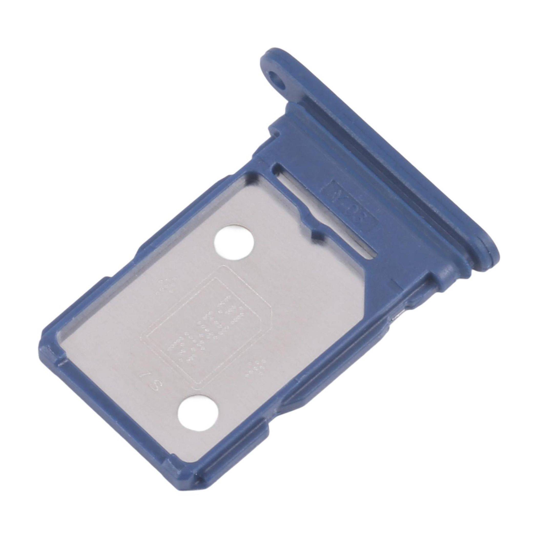 Blauer Plastik-SIM-Kartenadapter mit zwei Löchern, entwickelt zum Anpassen von SIM-Karten an verschiedene Mobiltelefon-Steckplätze.