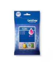 Brother LC528M Tintenpatrone Verpackung. Blauer Hintergrund mit dem Text 