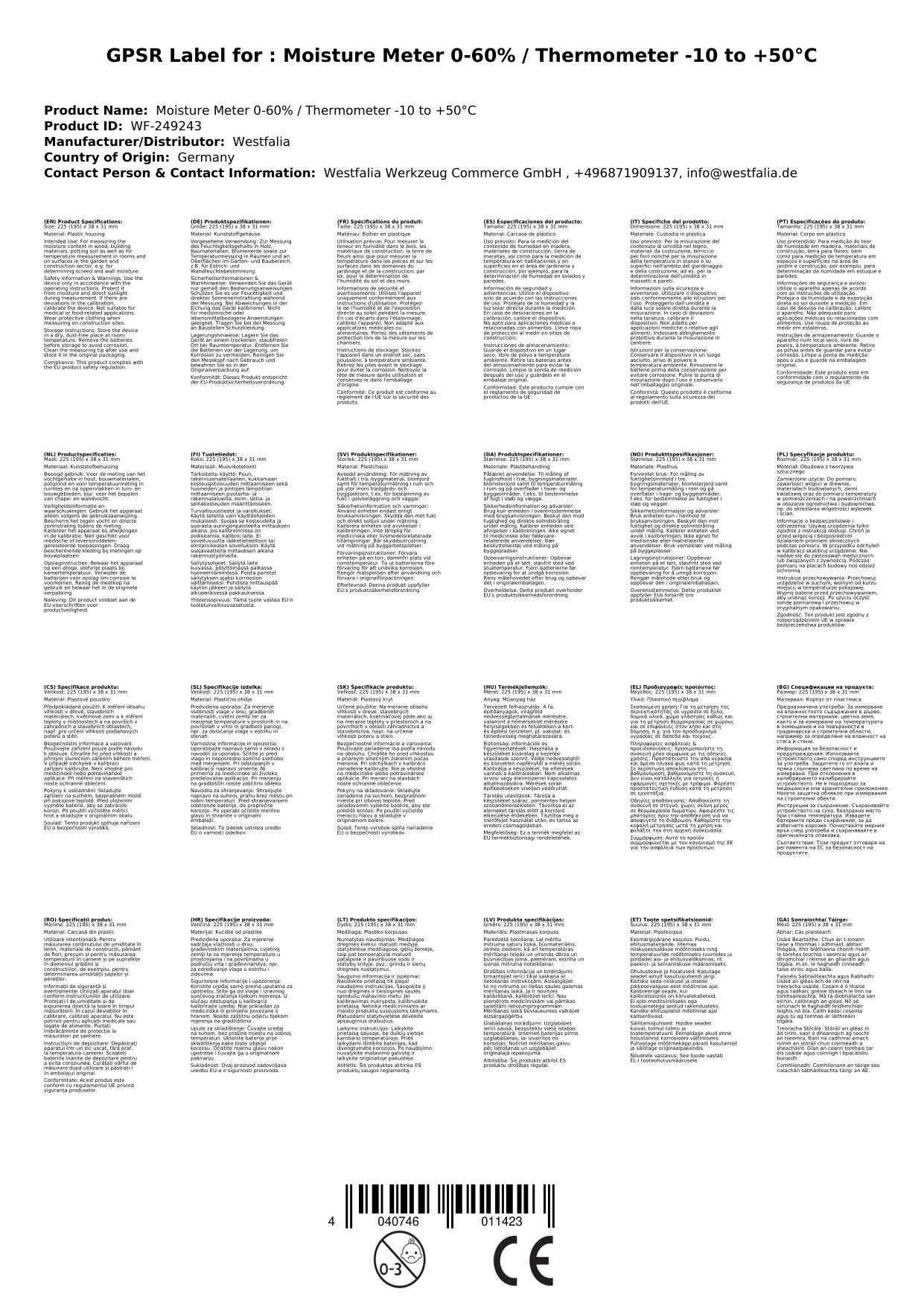 Feuchtigkeitsmesser 0-60% /Thermometer -10 bis +50°C