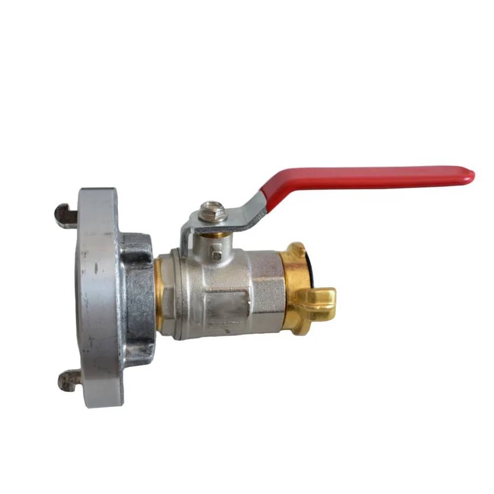 Ein Metallkugelventil mit einem roten Griff, das zur Steuerung des Wasserflusses in Rohrleitungssystemen verwendet wird.