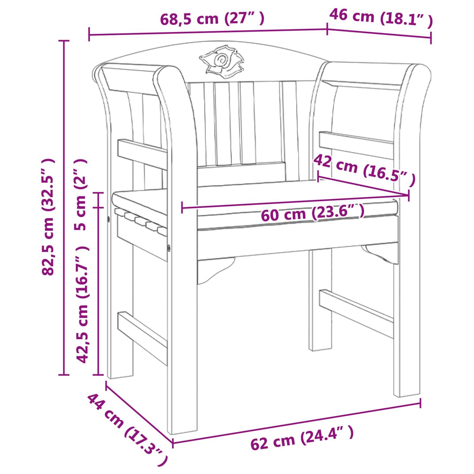 vidaXL Rosenbank Natur 68,5 x 46 x 82,5 cm Massivholz Akazie