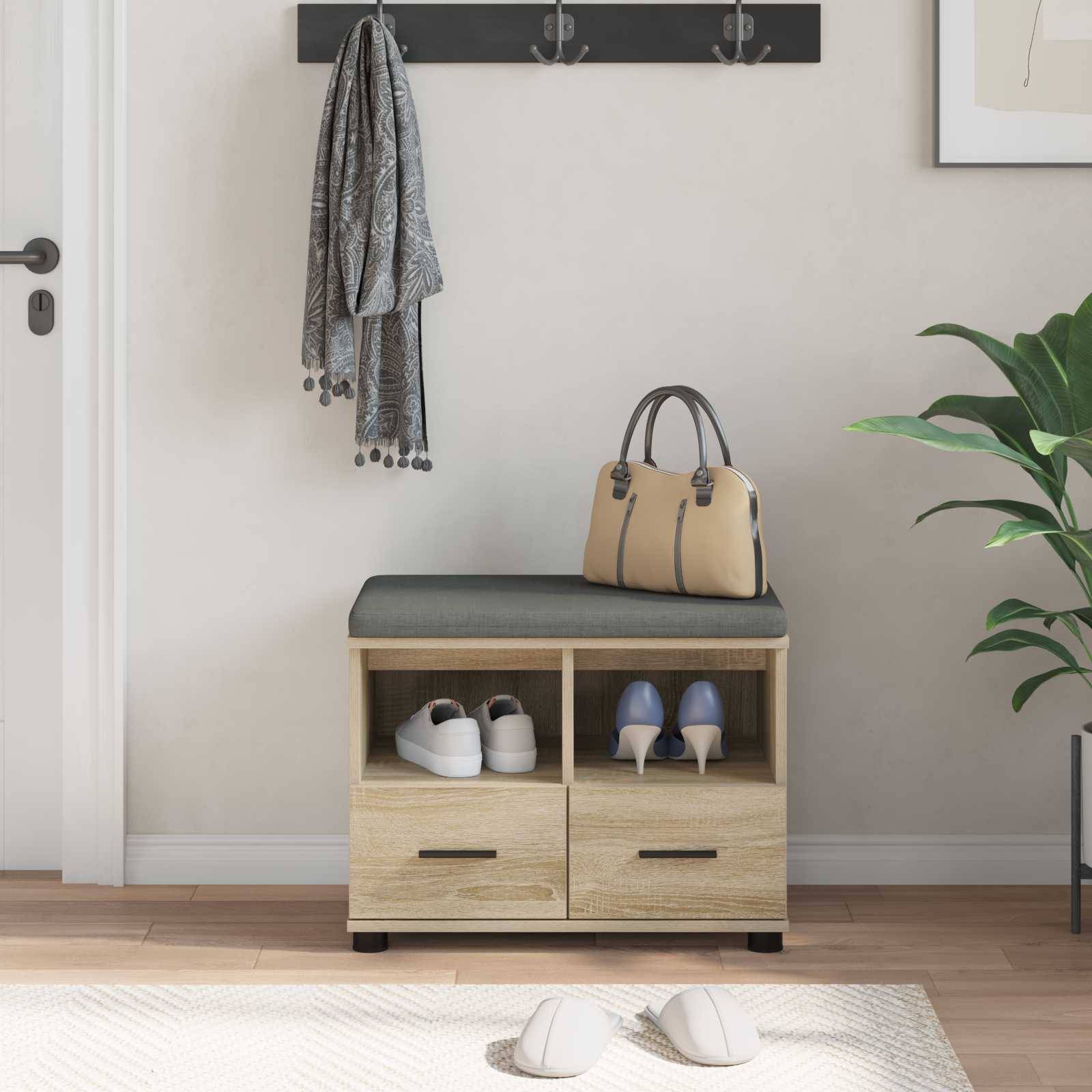 vidaXL Flurbank mit Kissen mit Schubladen Sonoma-Eiche 60 x 38 x 46 cm