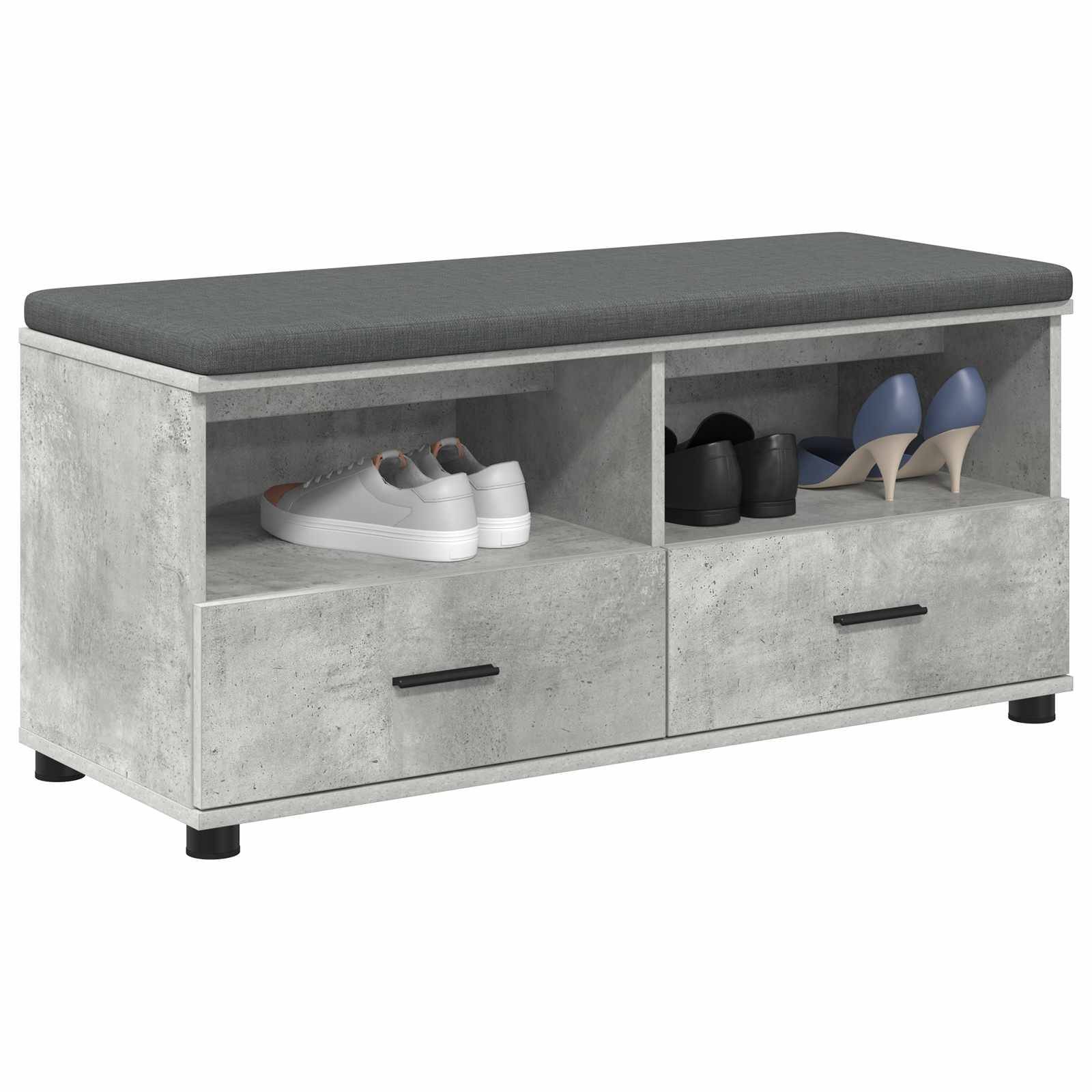 vidaXL Flurbank mit Kissen mit Schubladen Betongrau 100 x 38 x 46 cm