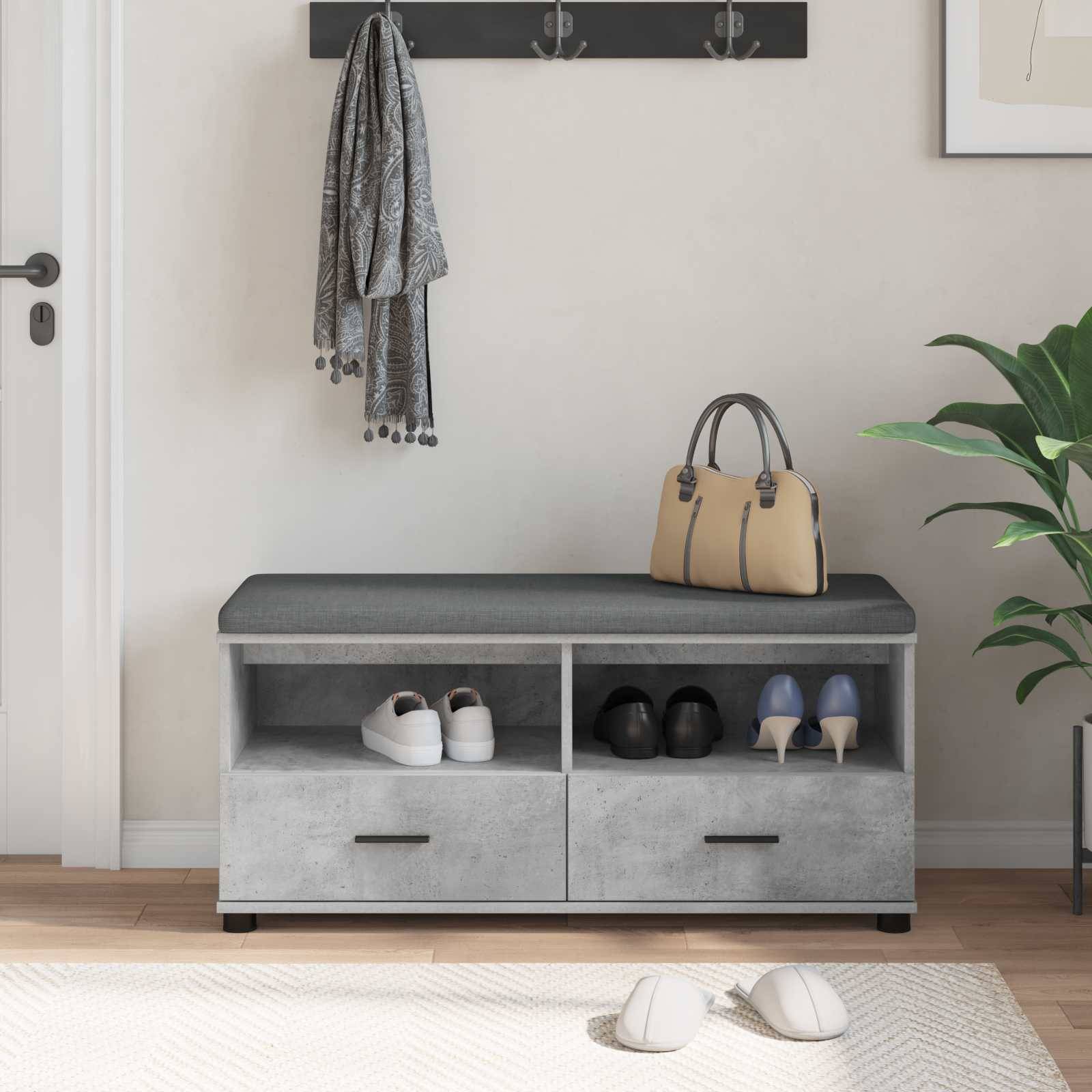 vidaXL Flurbank mit Kissen mit Schubladen Betongrau 100 x 38 x 46 cm