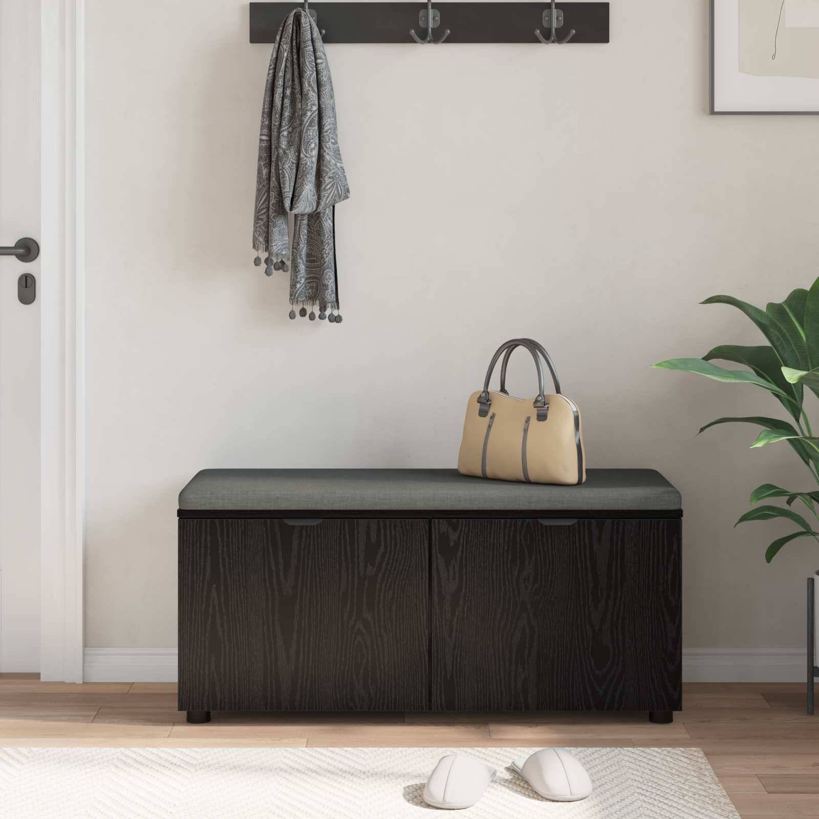 vidaXL Flurbank mit Kissen mit Regal Schwarze Eiche 100 x 38 x 46 cm